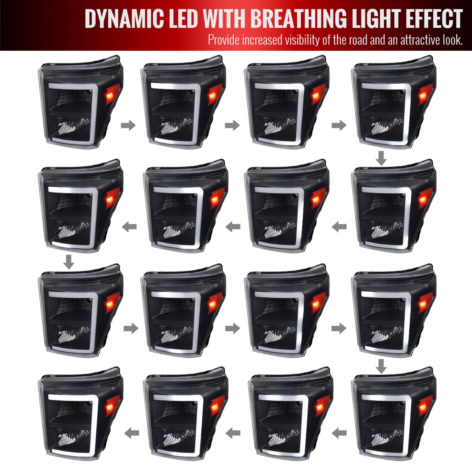 2011-2016 Ford F-250/350/450/550 Super Duty LED CBar Factory Headlights Black