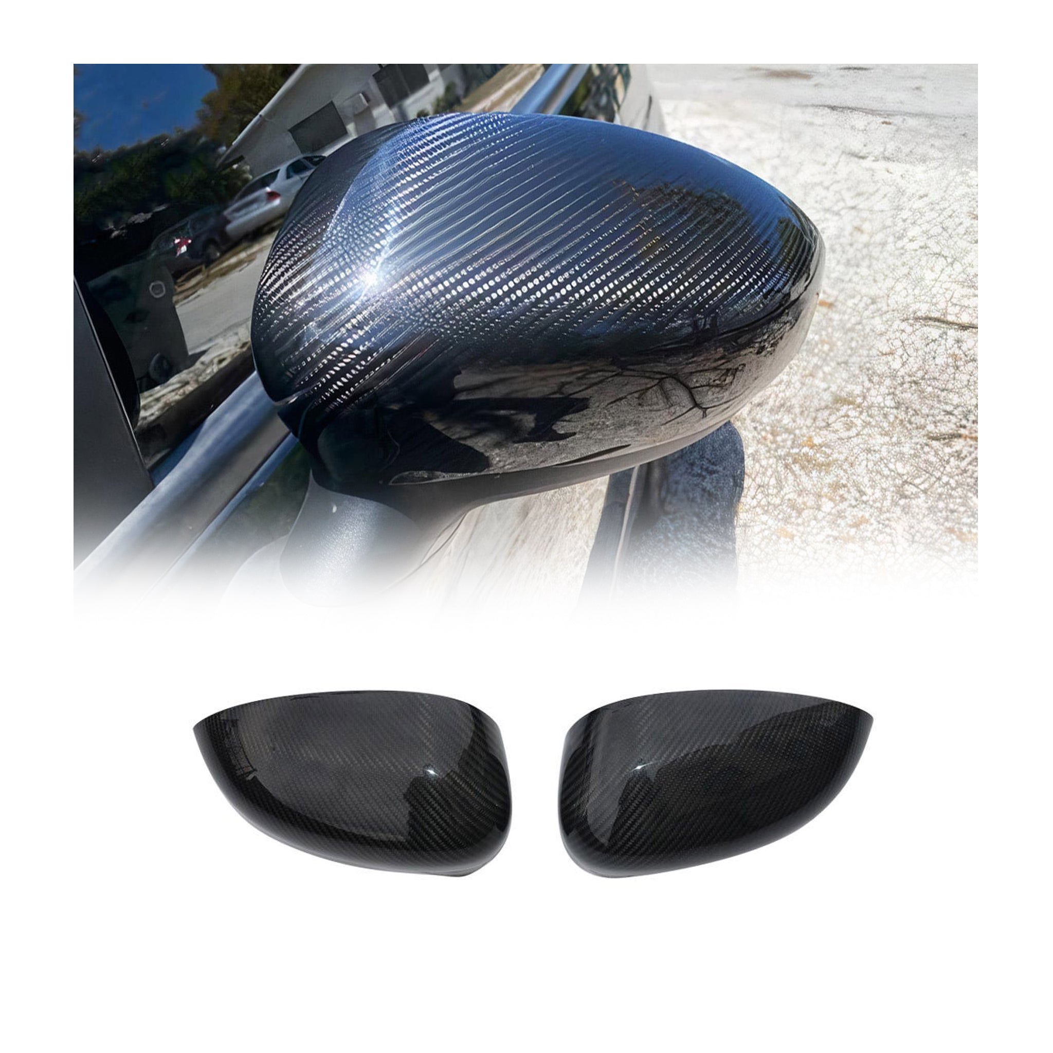 2012-2019 Fiat 500 500C Side Mirror Cover Caps Carbon Fiber Black 2 Pcs