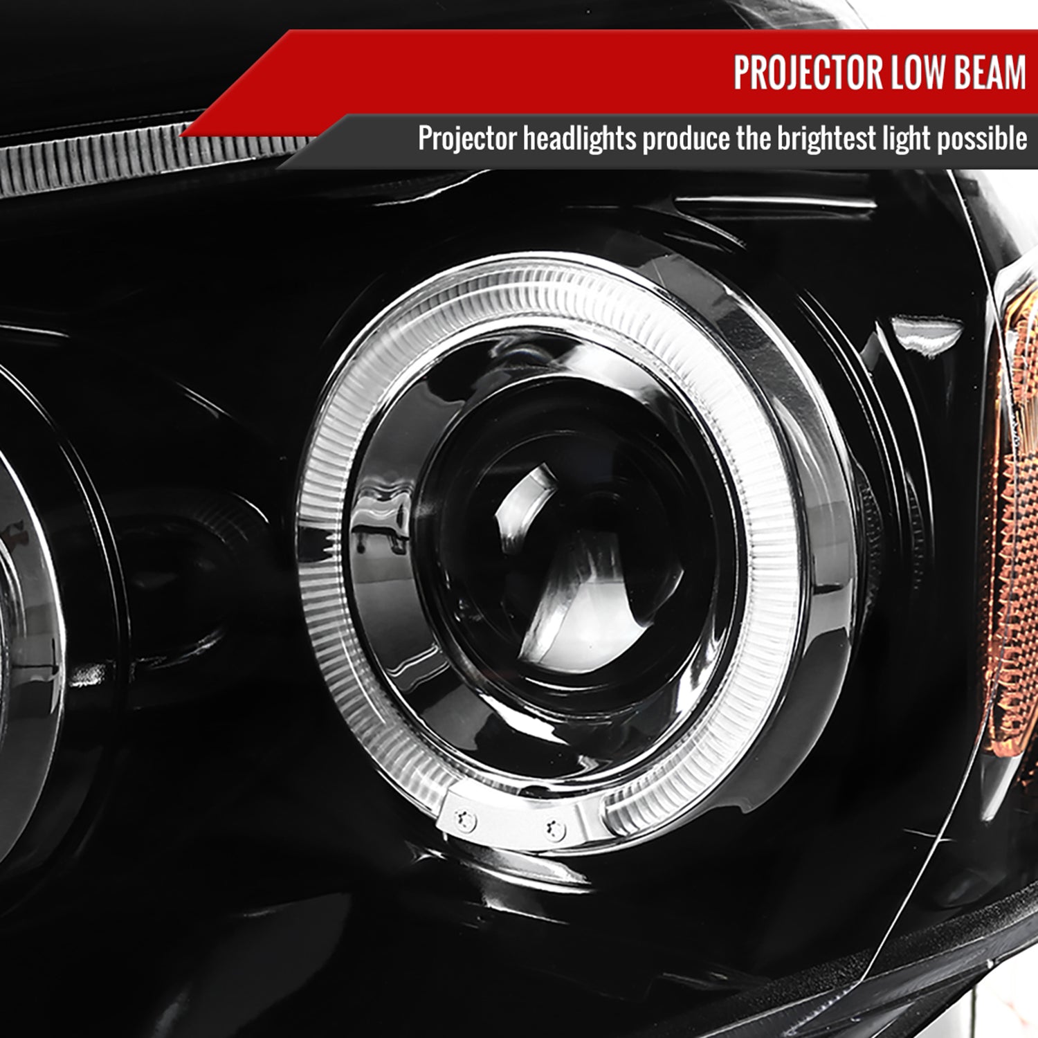 2005-2011 Toyota Tacoma Dual Halo Projector Headlights Jet Black/Clear Lens