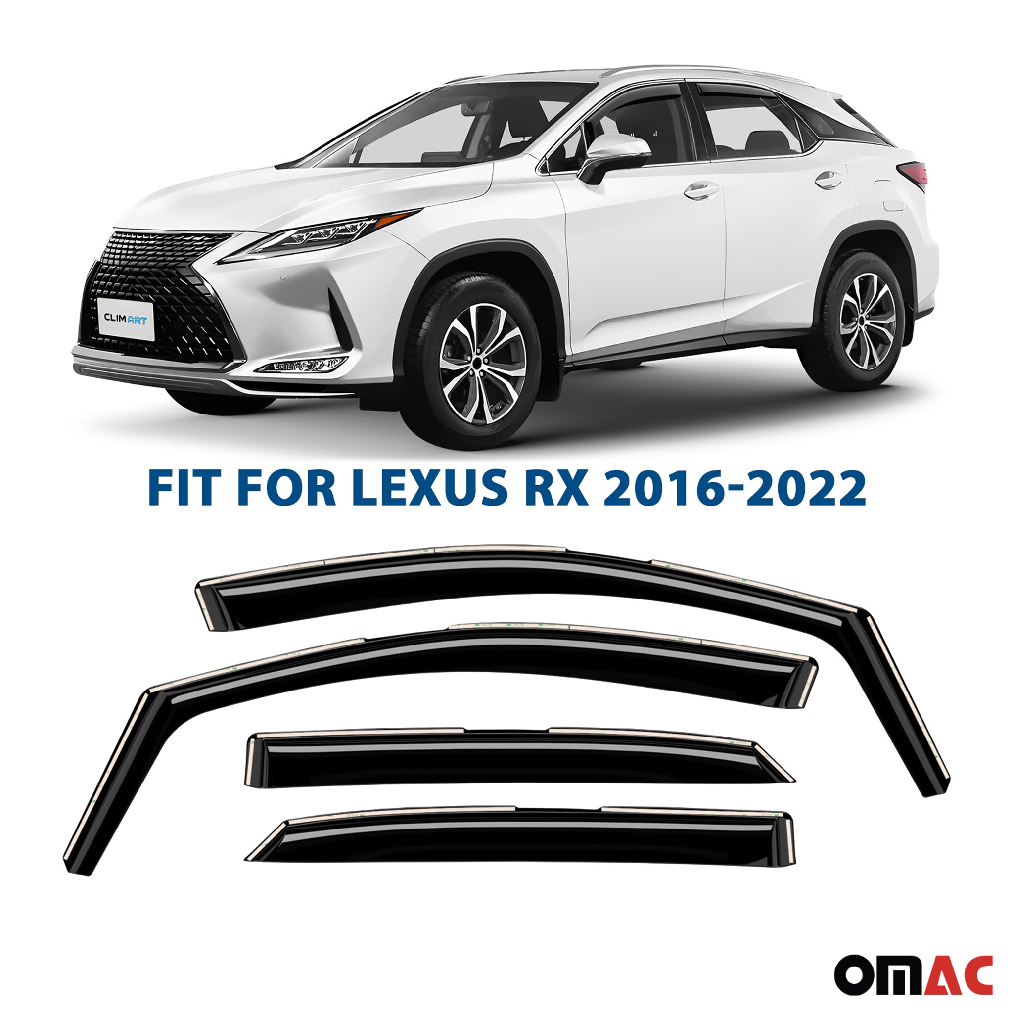 Clim Art Wind Deflectors for Lexus RX 350, RX 450H 2016-2022 Shatterproof 4 Pcs