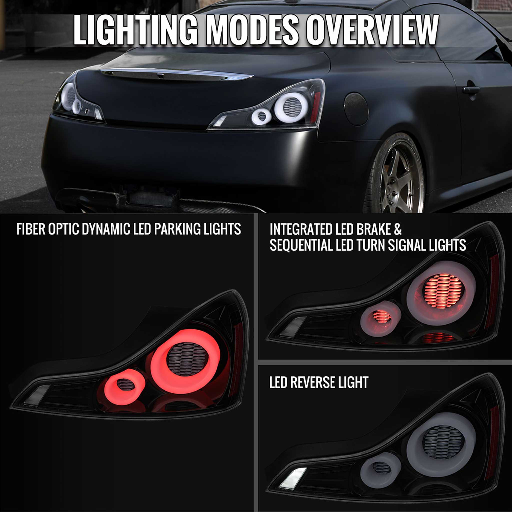 For Infiniti G37 2008-13 / Q60 Coupe 2014-15 LED Tail Lights Switchback Sequential Turn Signals Jet Black Housing Clear Lens