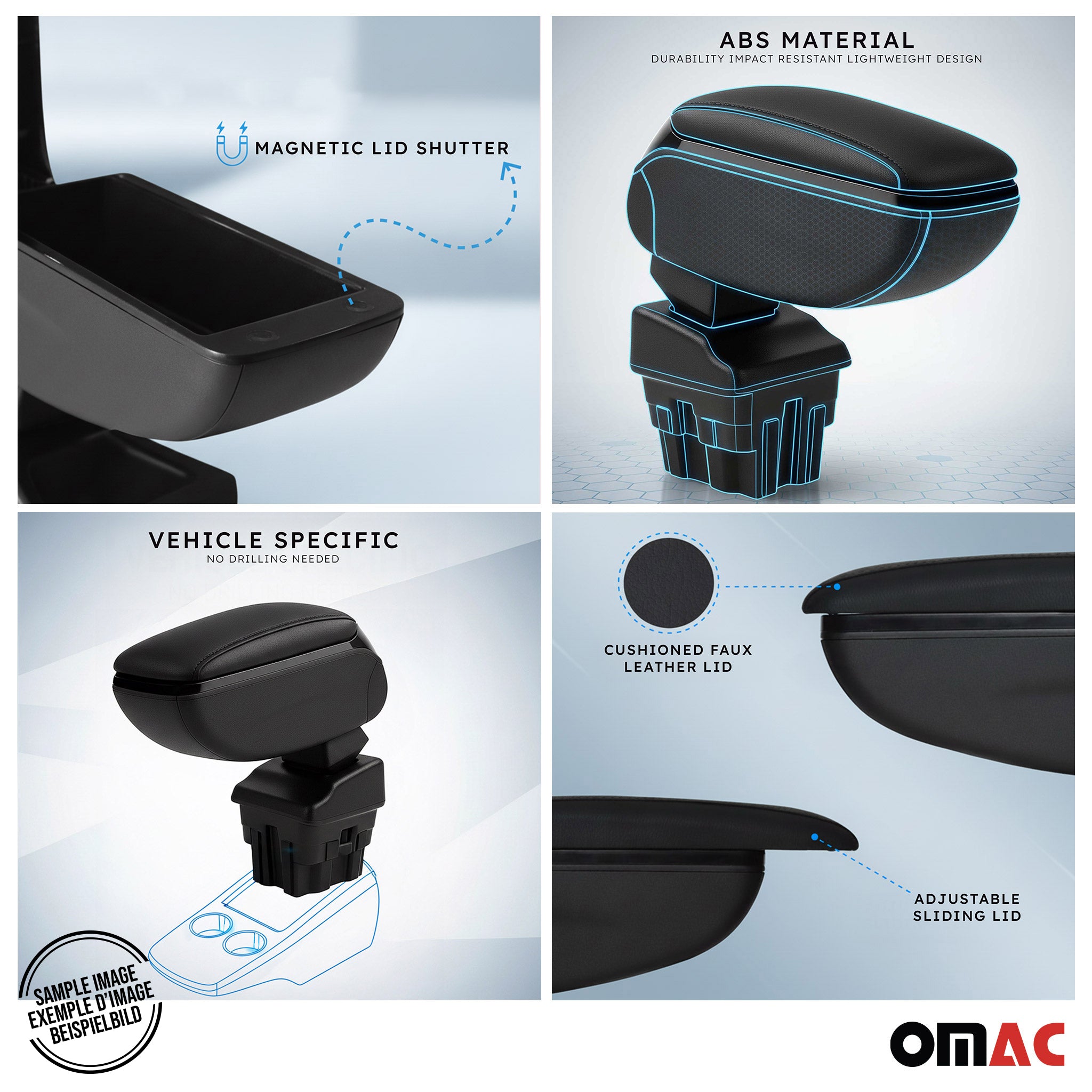 2007-2015 European Fiat 500 500C Center Console Armrest Black