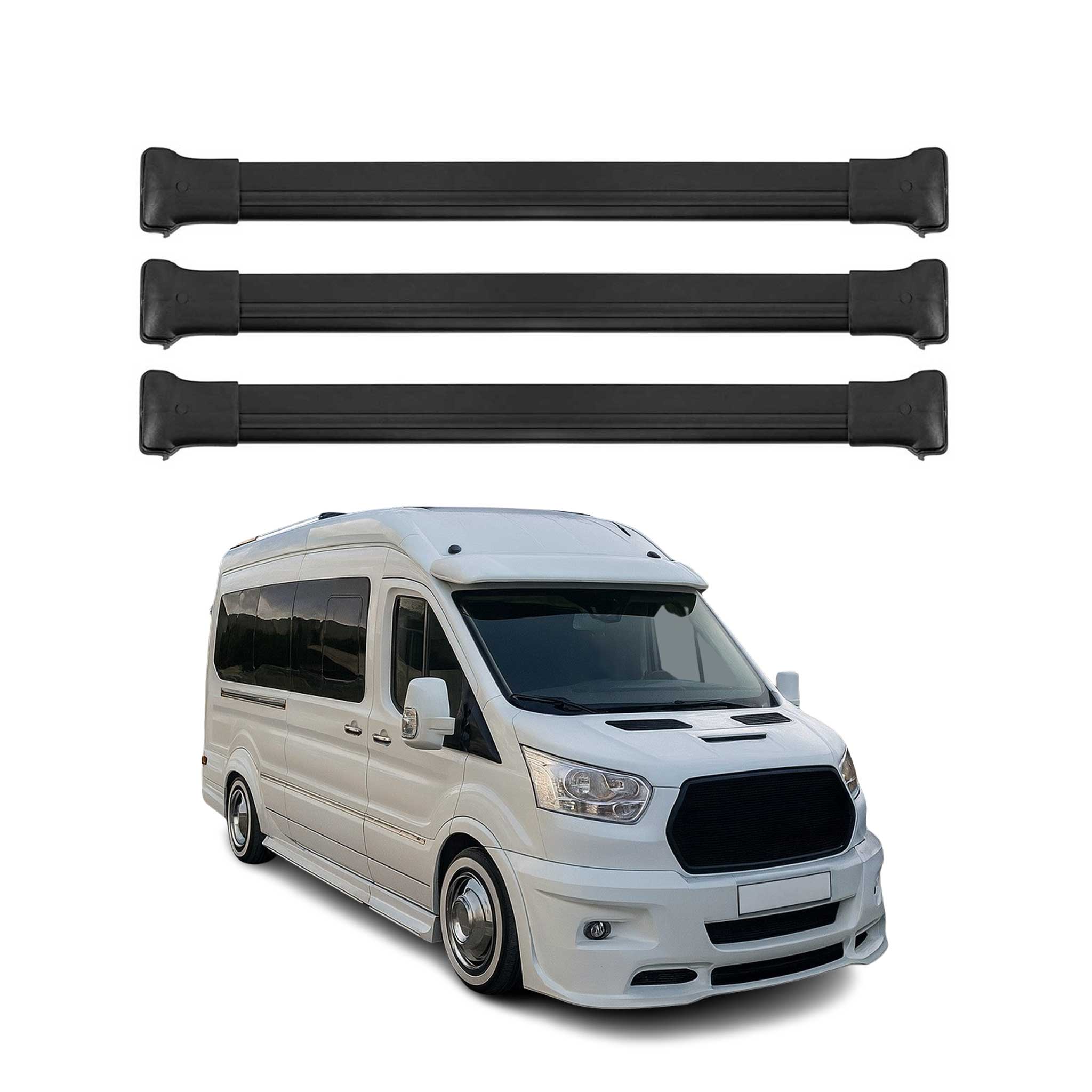 2015-2025 Ford Transit Roof Rack Cross Bars 3Pcs Black