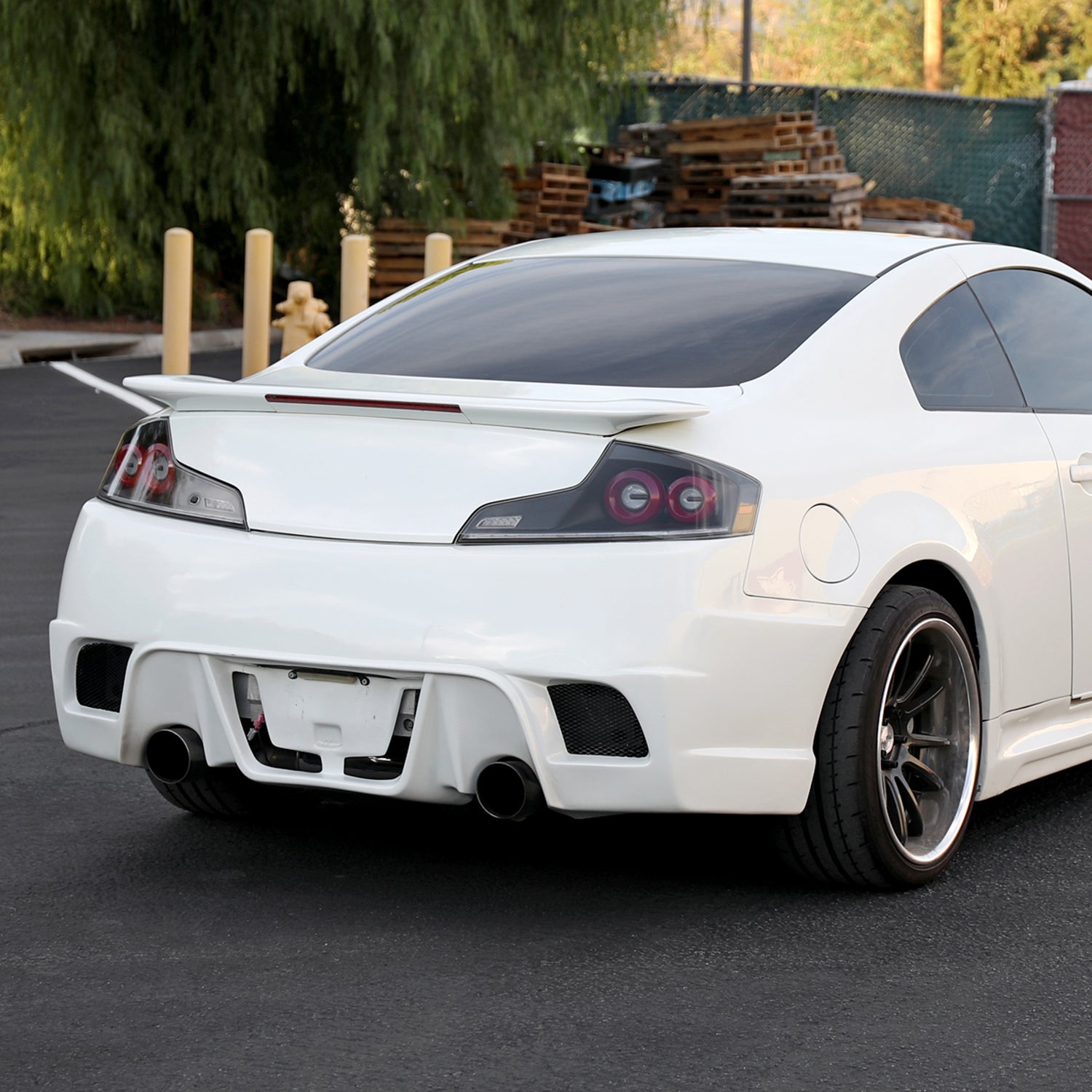 2003-2007 Infiniti G35 Coupe Red LED Halo Signal Tail Lights Matt Black/Clear