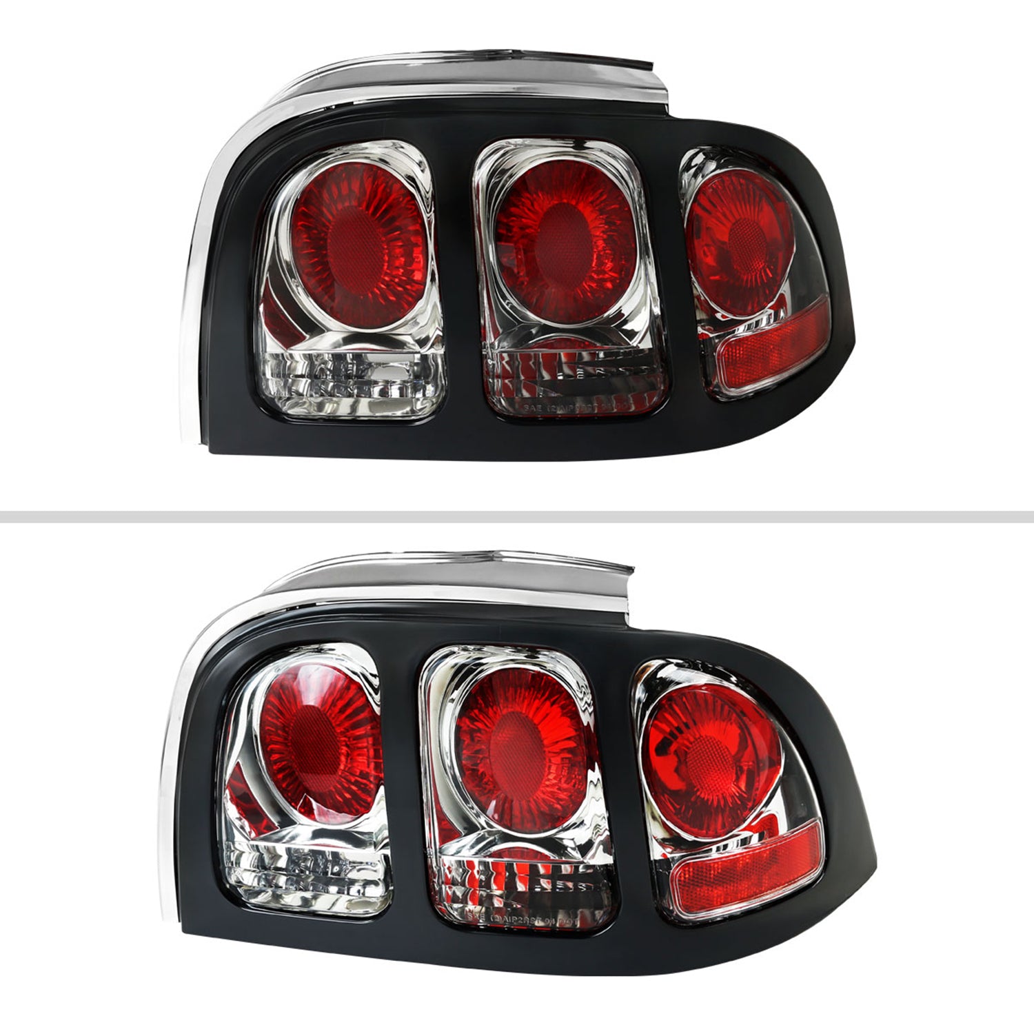 1994-1998 Ford Mustang Tail Lights Chrome Housing/Clear Lens