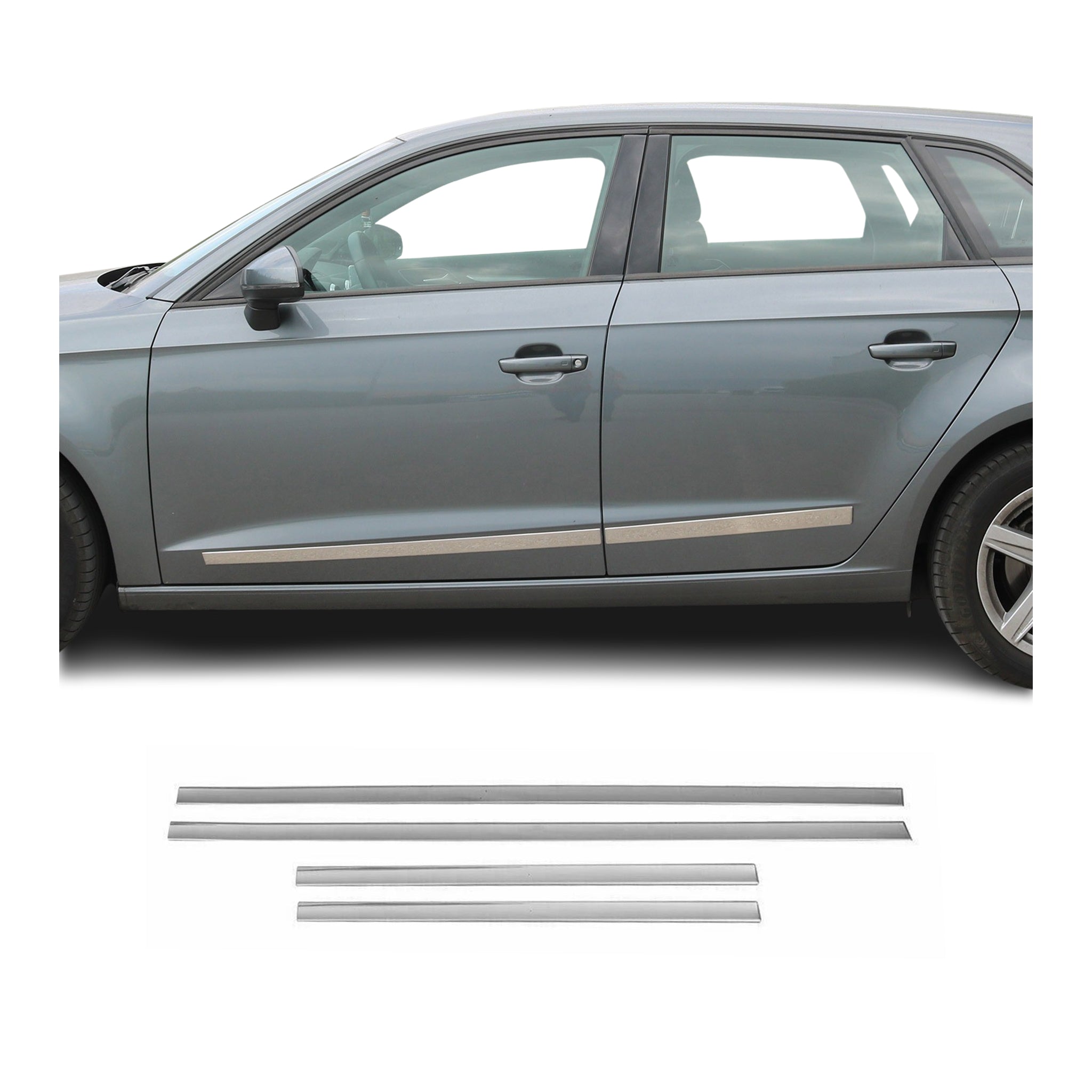 Mercedes Side Door Molding Trim Skirt Garnish Stainless Steel Silver 4Pcs