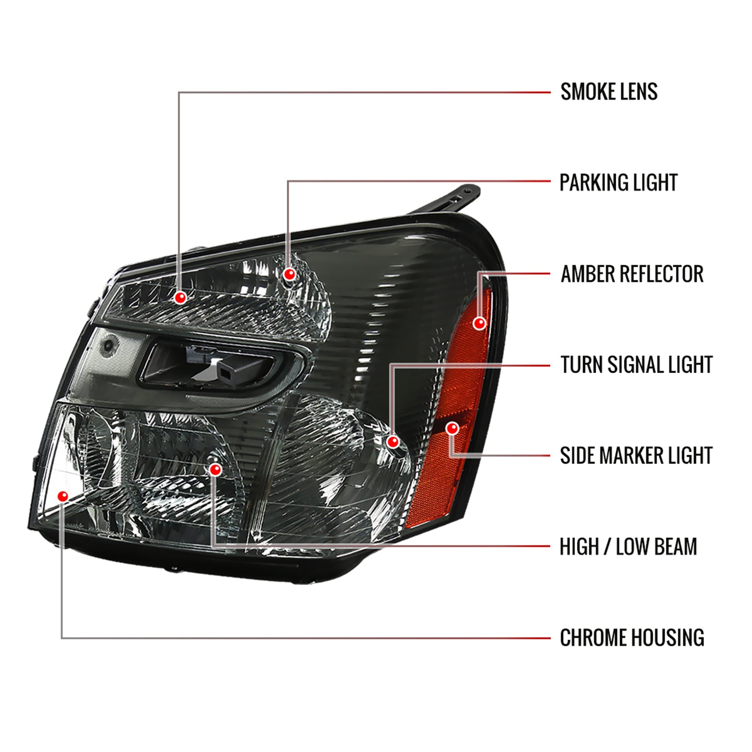 2005-2009 Chevy Equinox Factory Headlights w/Amber Reflector Chrome/Smoke