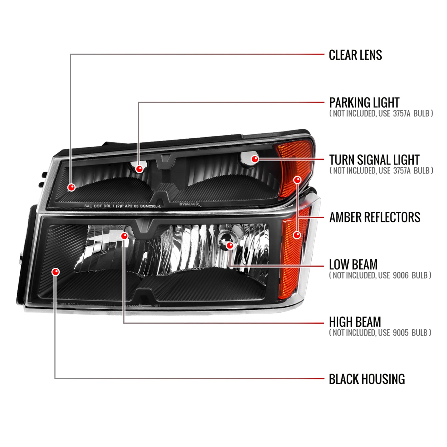 2004-2012 Chevy Colorado/ Canyon/ I-Series Headlights&Corner Lights Pair Black