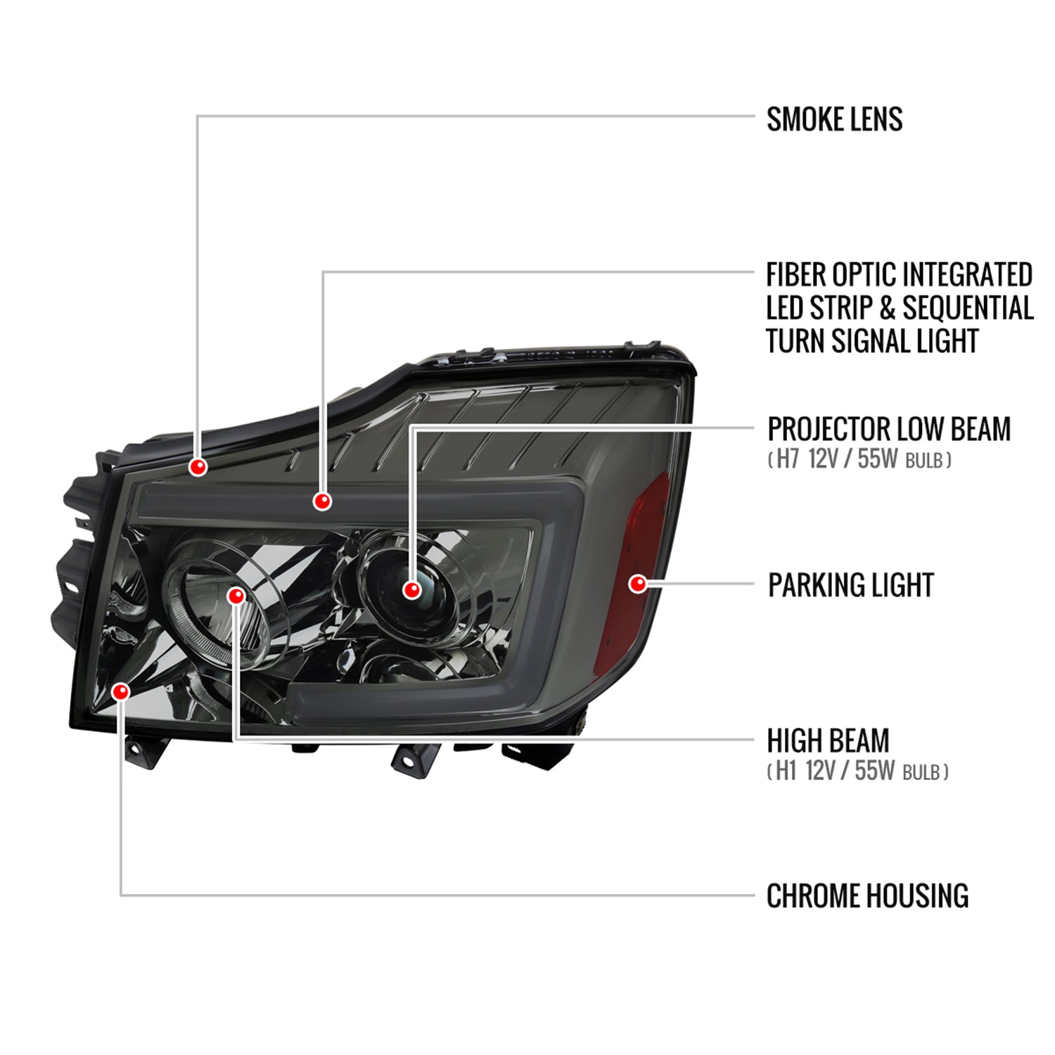 2004-2015 Nissan Titan / 04-2007 Armada LED C-Bar Headlights Signal Smoke