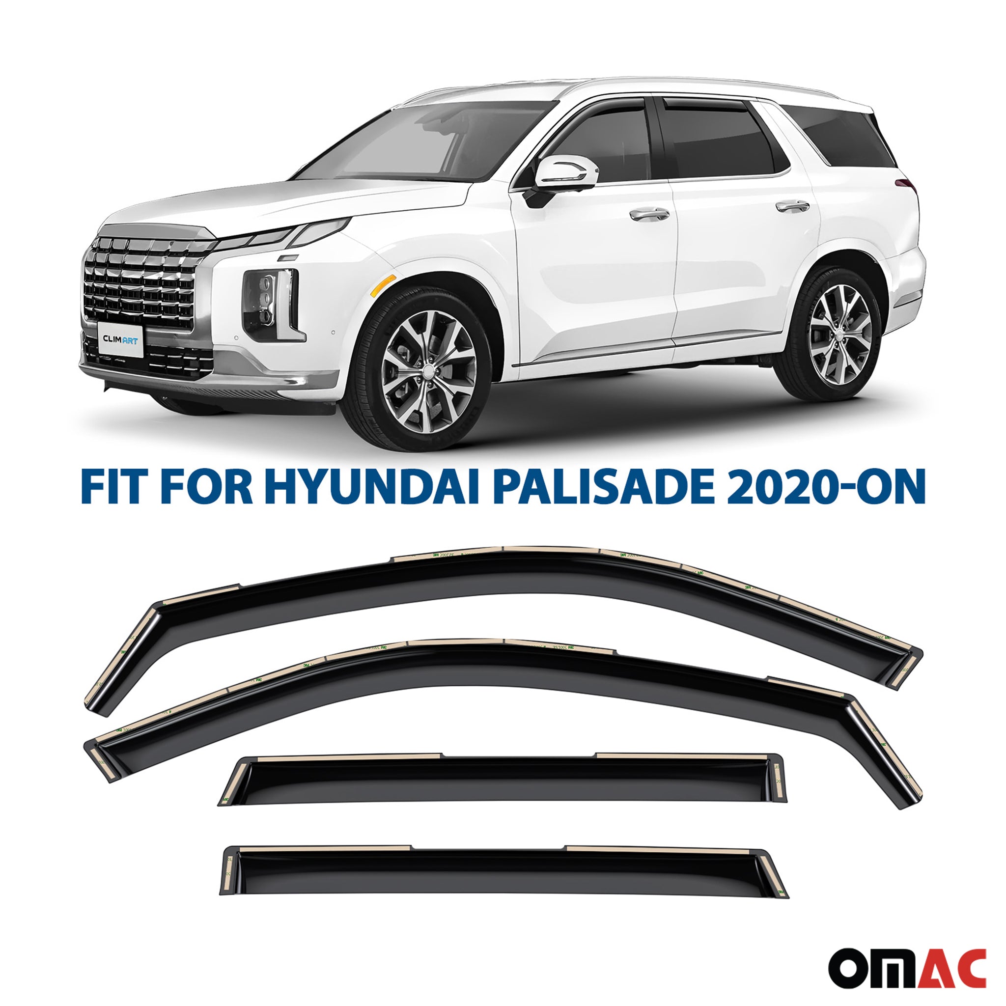 Clim Art Wind Deflectors for Hyundai Palisade 2020-2025 Shatterproof 4 Pcs