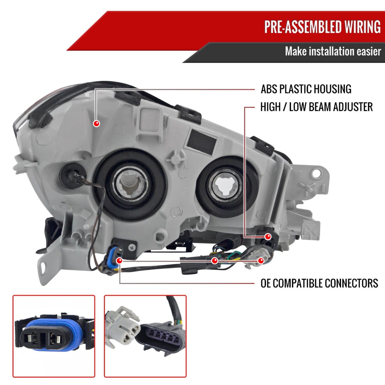 2008-2012 Chevy Malibu LS/LT/LTZ Crystal Headlights Amber Reflectors Chrome