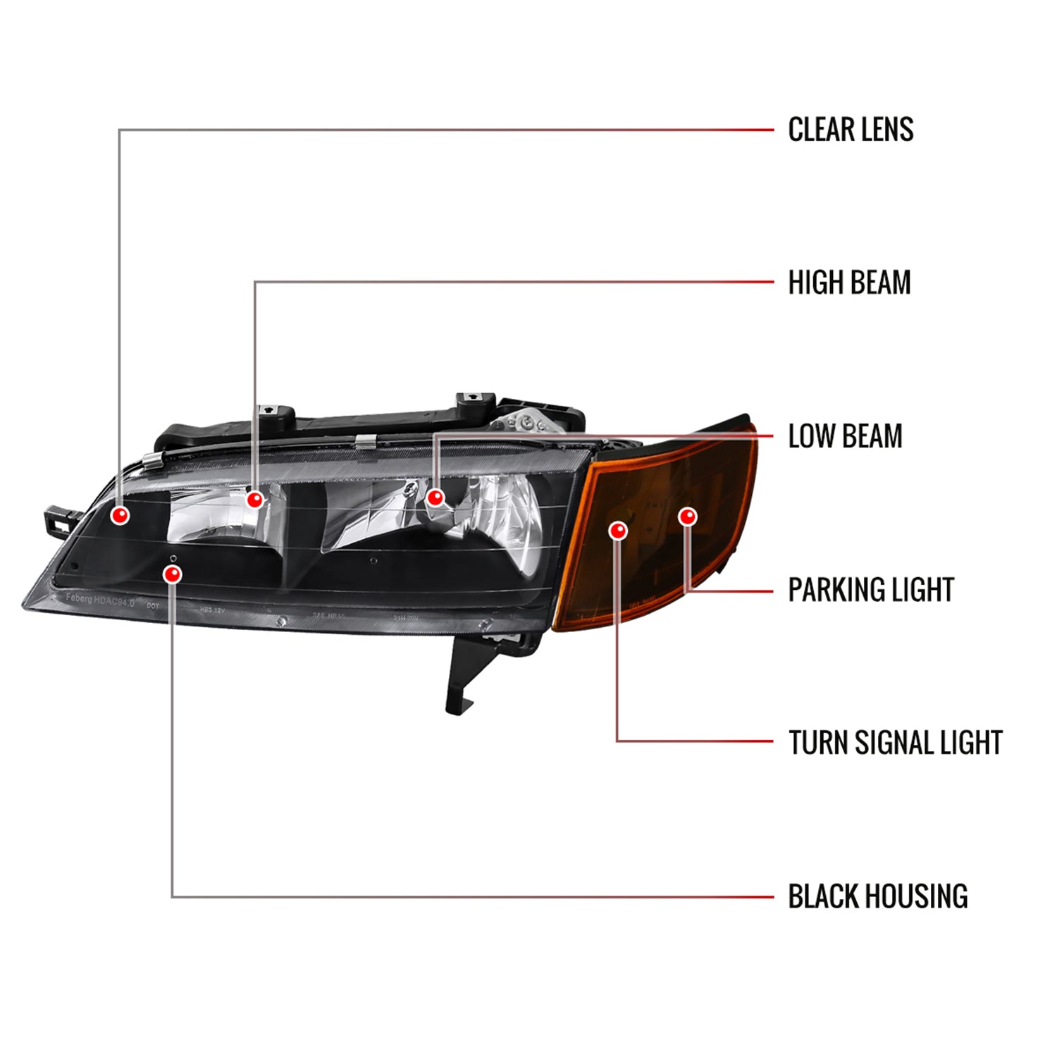 1994-1997 Honda Accord Factory Headlights & Amber Corner Lights Matt Black