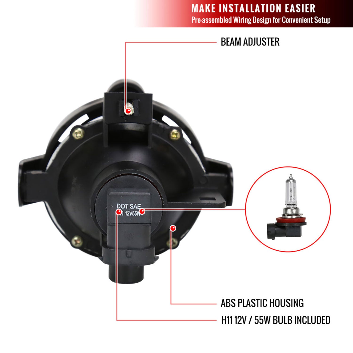 2010-2016 Chevy Equinox 12V/55W H11 Projector Fog Lights Kit Chrome/Clear Lens