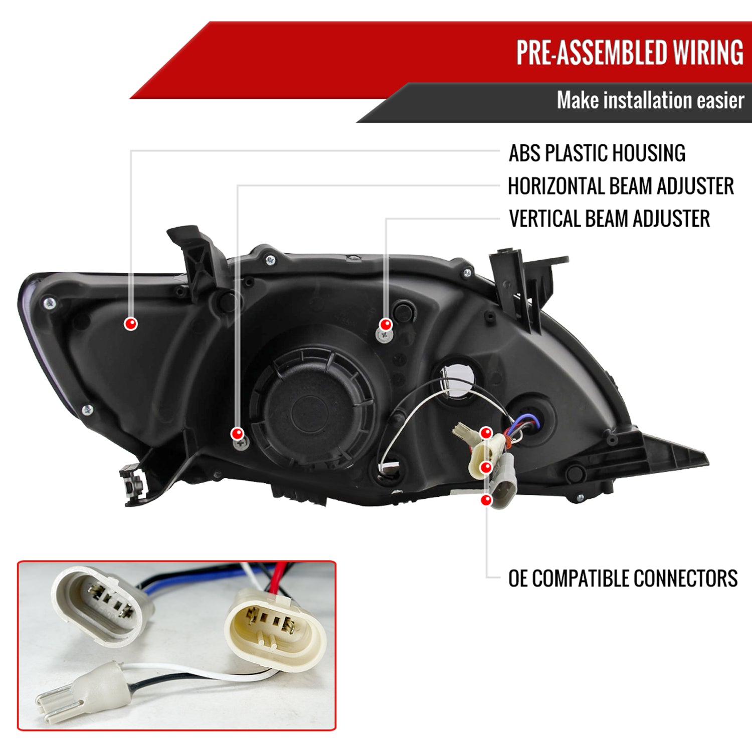 2011-2013 Toyota Corolla Projector Headlights LED Light Glossy Black/Smoke