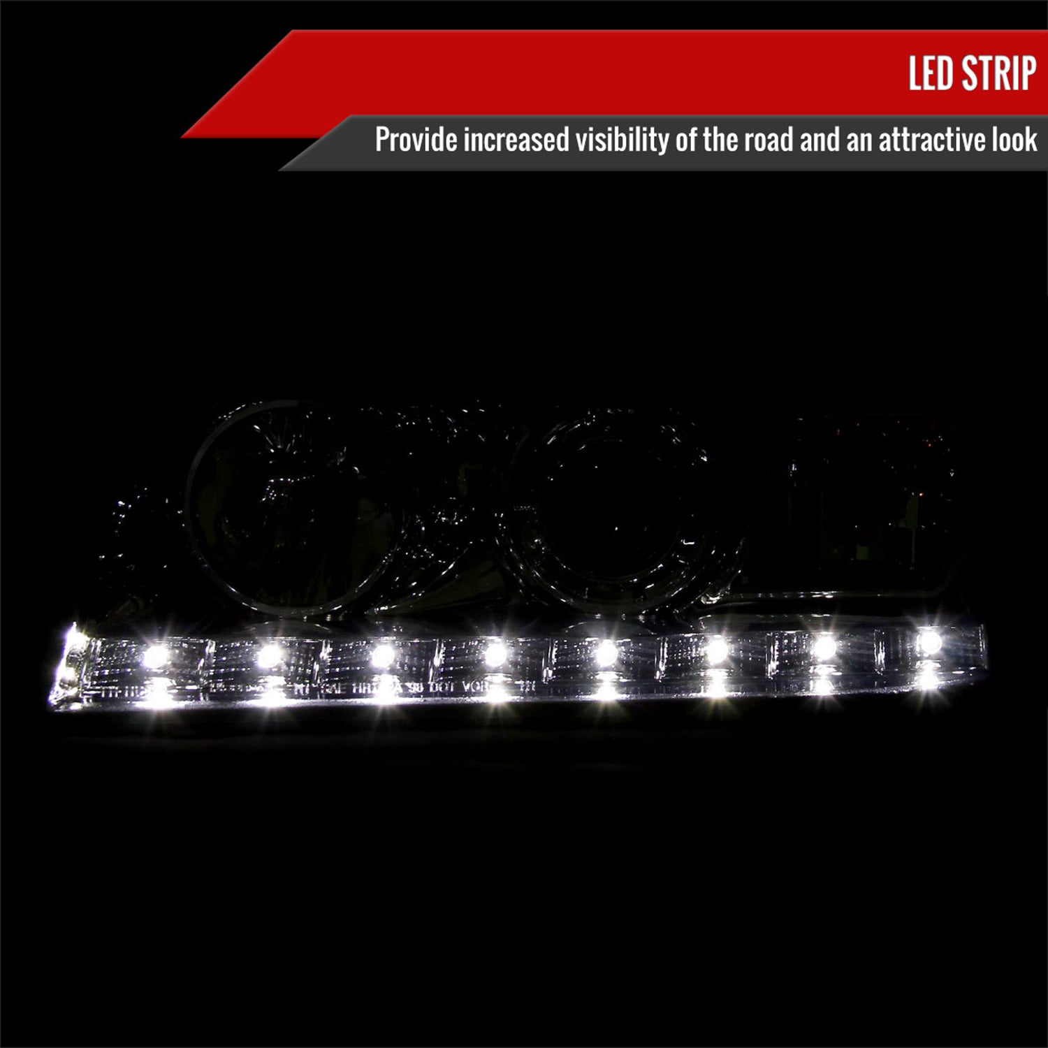 1998-2011 Ford Crown Victoria Projector Headlights LED Light Strip Chrome