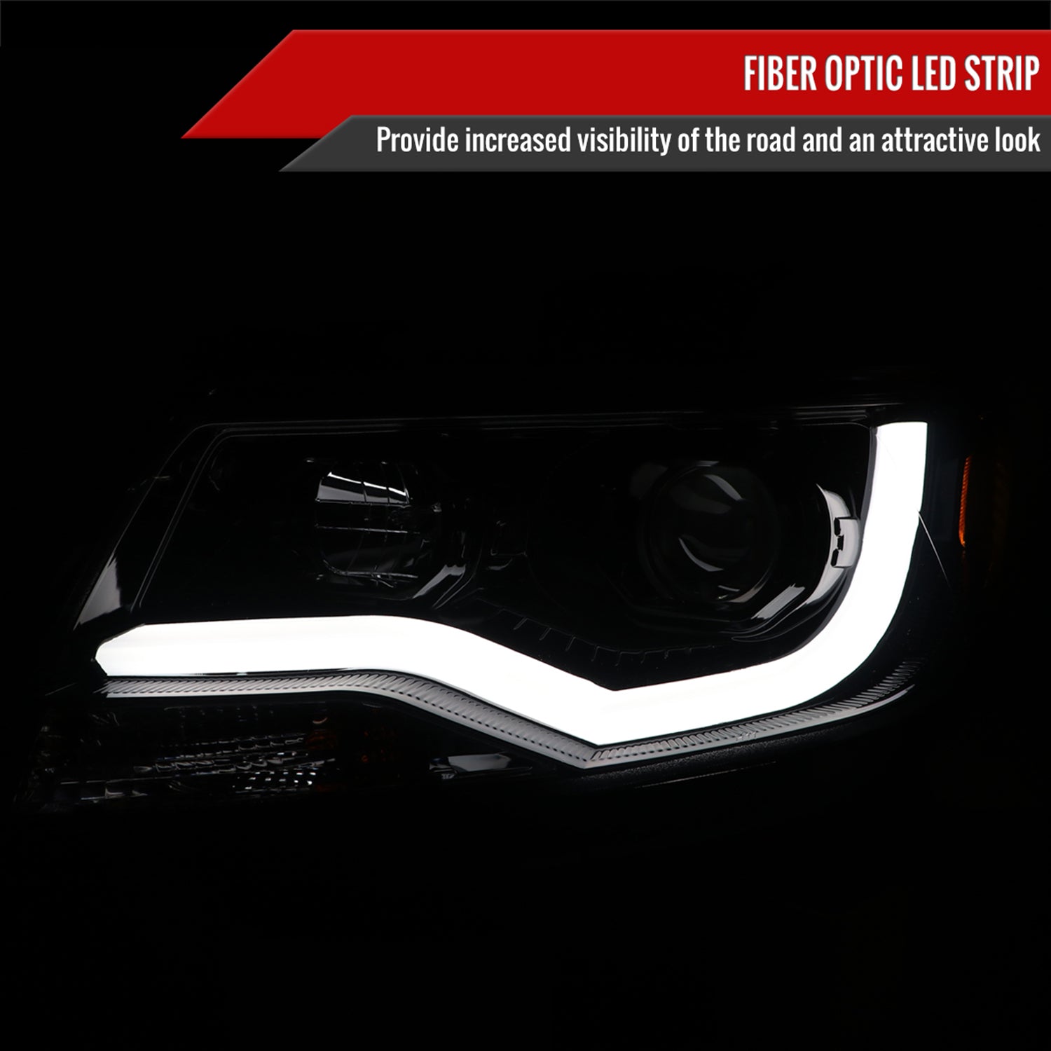 2015-2021 Chevy Colorado LED Bar Projector Headlights Glossy Black/Smoke Lens