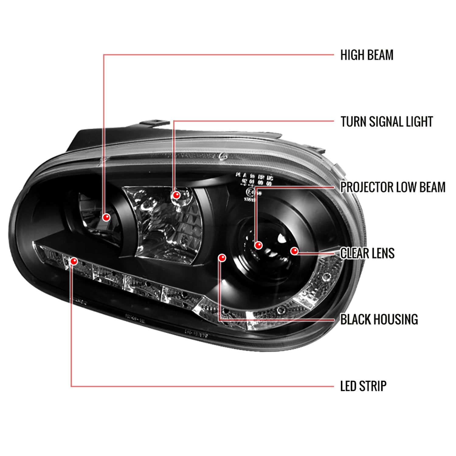 1999-2006 VW Golf Mk4 GTI/R32 Cabrio Projector Headlights R8 LED Light Black