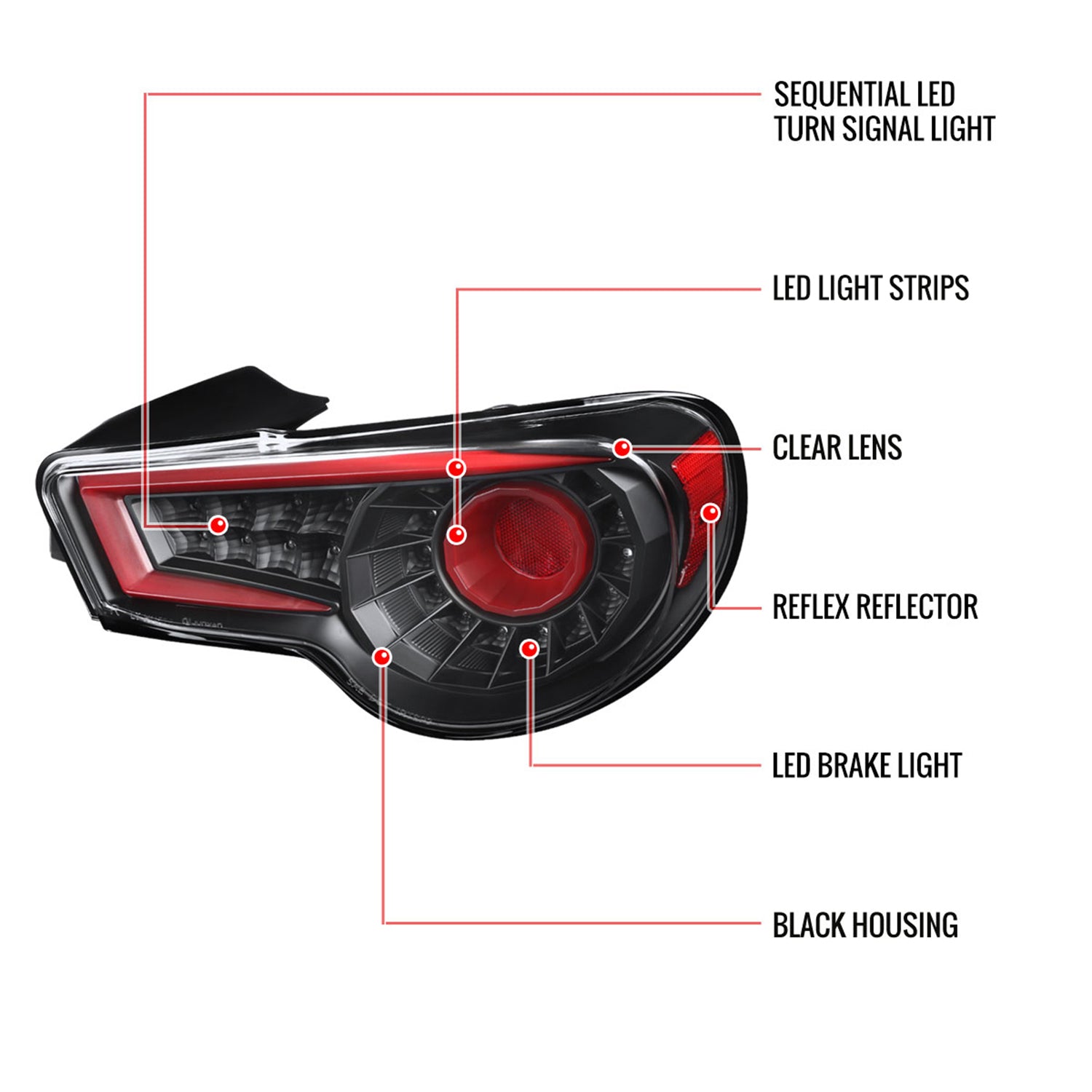 2012-2016 Scion FRS/ Subaru BRZ/ Toyota 86 Red Bar LED Tail Lights Satin Black