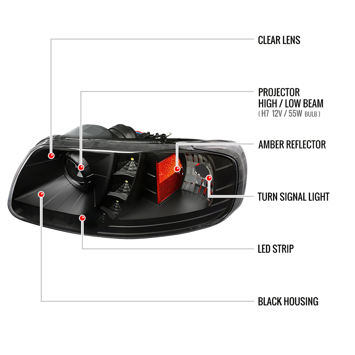 1997-2004 Ford F-150 / 1997-2002 Expedition Projector Headlights LED Light Black