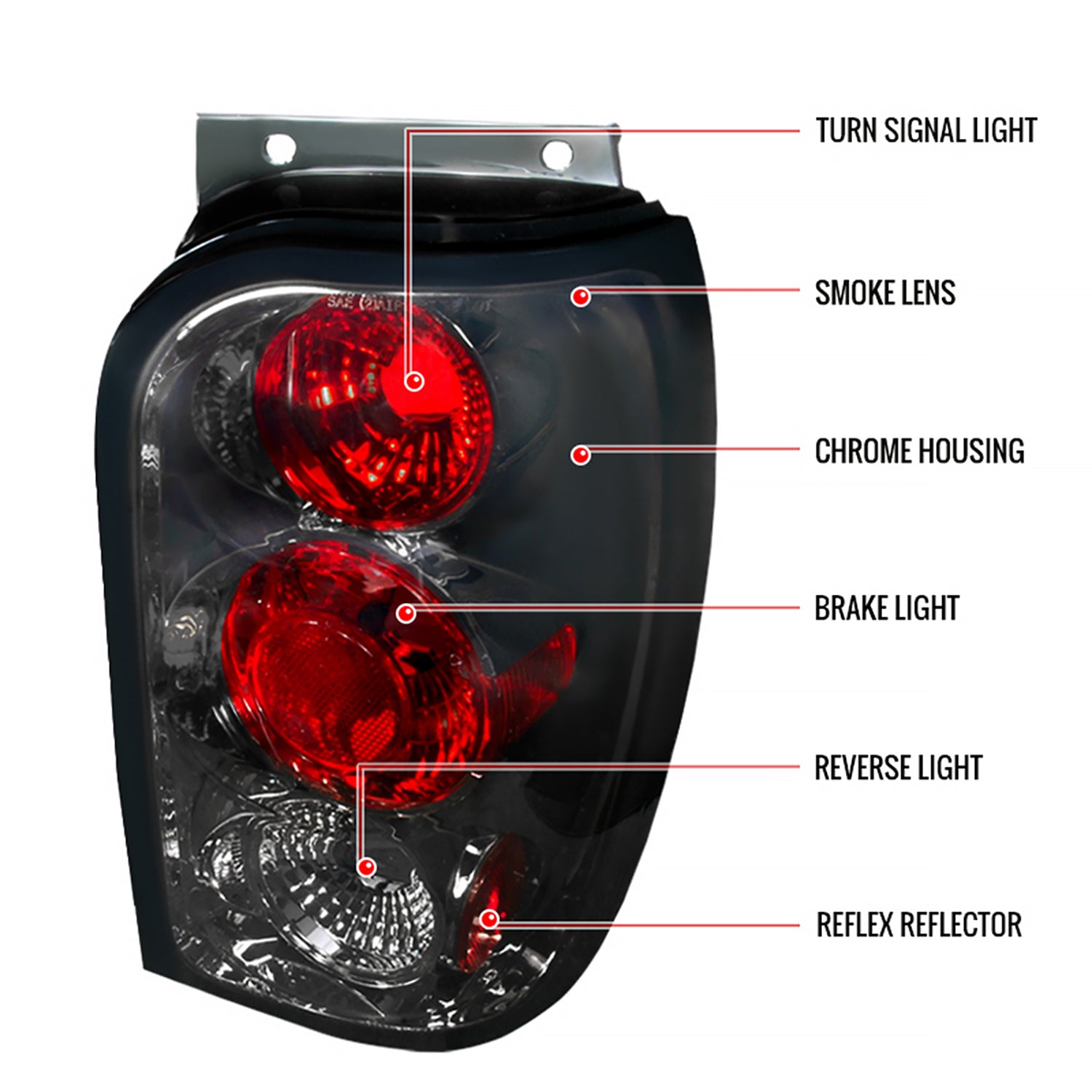 1998-2001 Ford Explorer Mercury Mountaineer Tail Lights Chrome/Smoke Lens