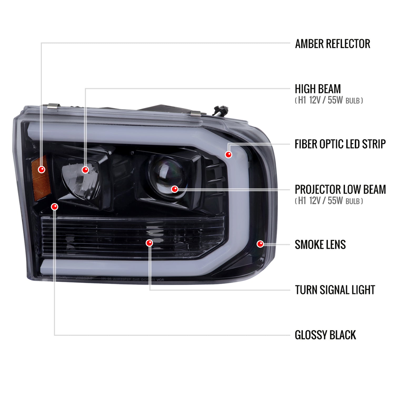 1999-2004 Ford F-250/350/450/550 / Excursion LED Bar Headlights Black/ Smoke