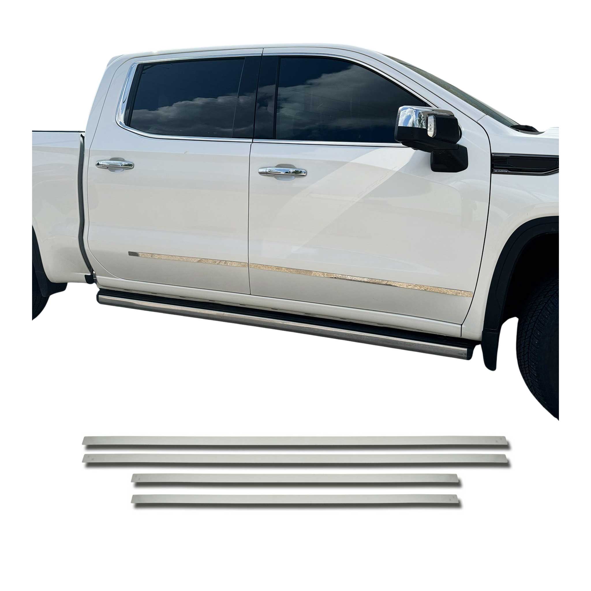 2015-2020 Ford F-150 Side Door Molding Trim Skirt Garnish Stainless Steel Silver 4 Pcs