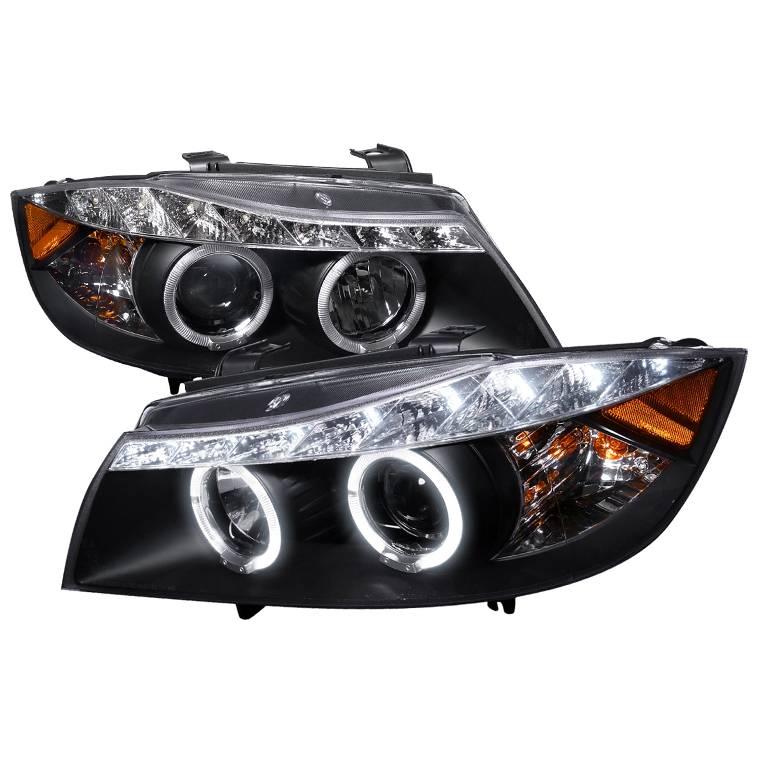 2006-2008 BMW E90 3 Series Sedan Dual Halo Projector Headlights LED Black