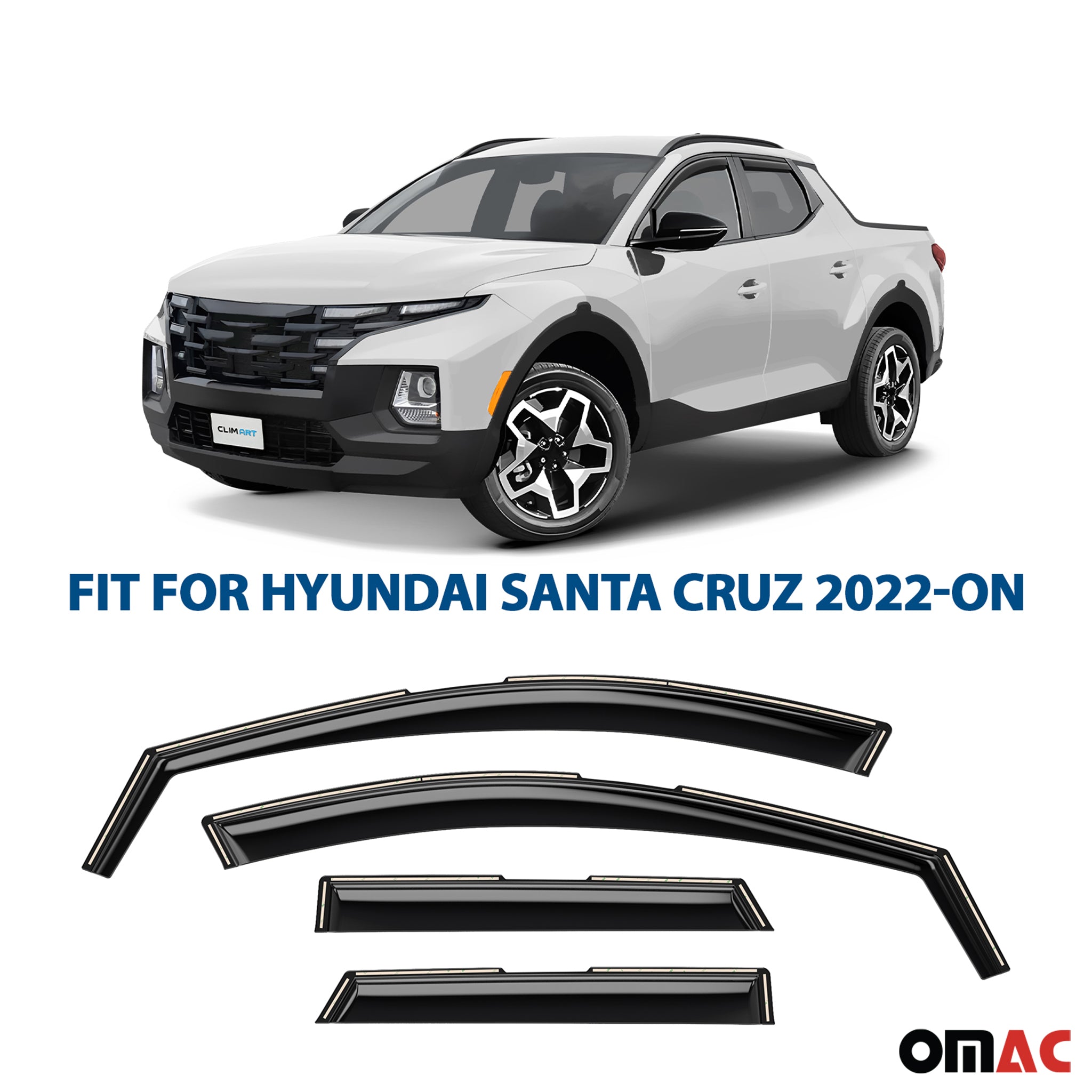 Clim Art Wind Deflectors for Hyundai Santa Cruz 2022-2025 Shatterproof 4 Pcs