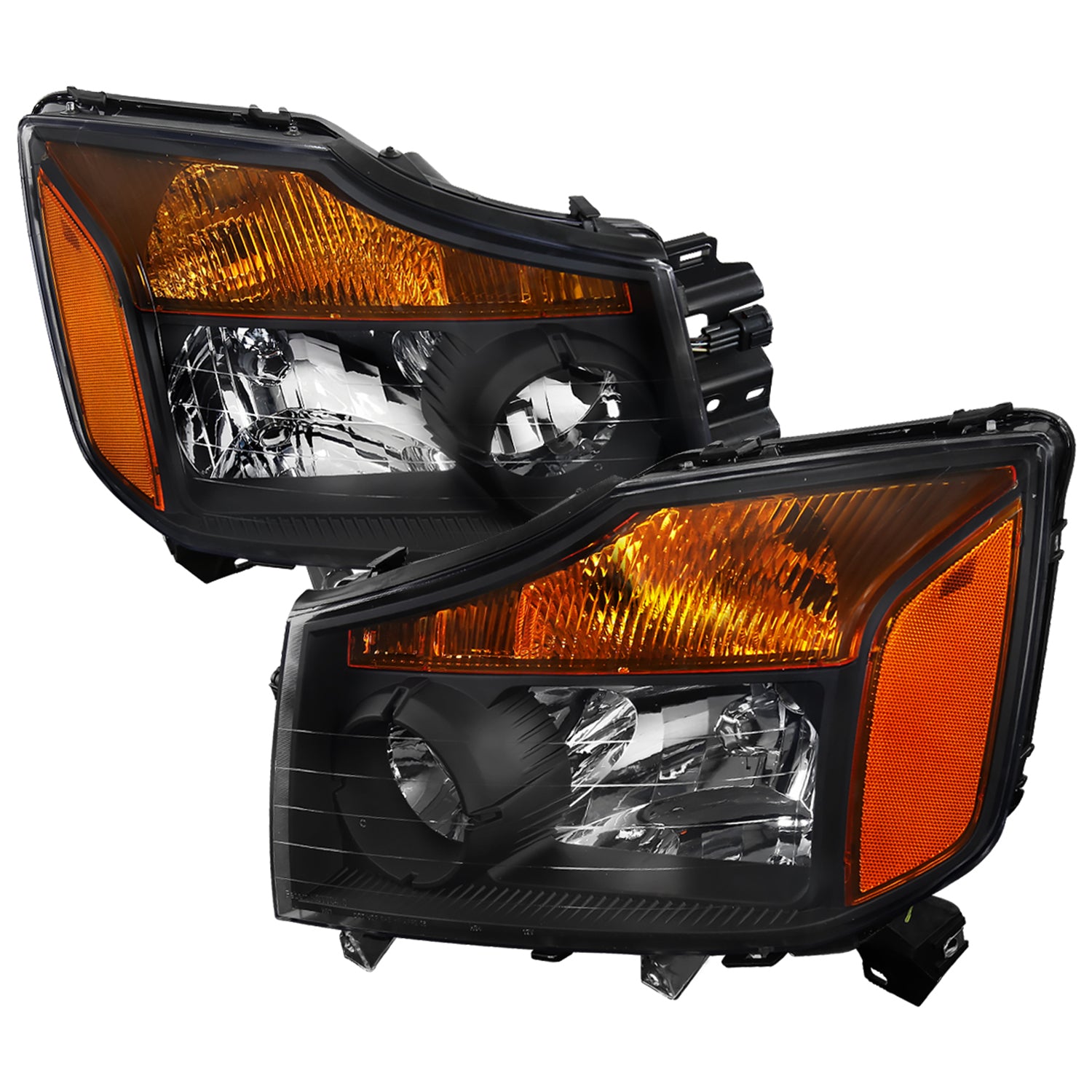 2004-2015 Nissan Titan/ 04-2007 Armada Factory Headlights Amber Reflectors Black