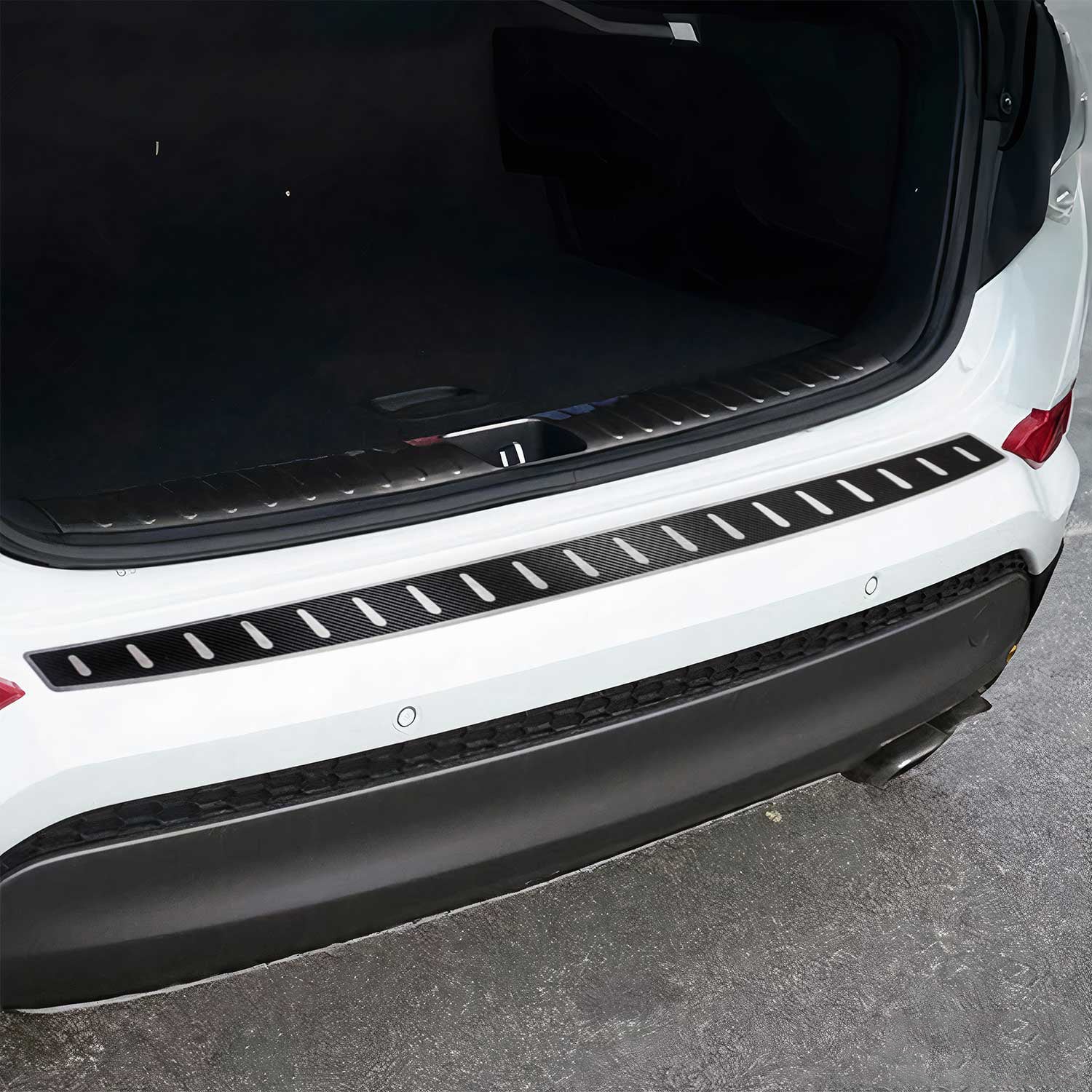 2016-2018 Hyundai Tucson Rear Bumper Guard Carbon Foiled & Stainless Steel Silver