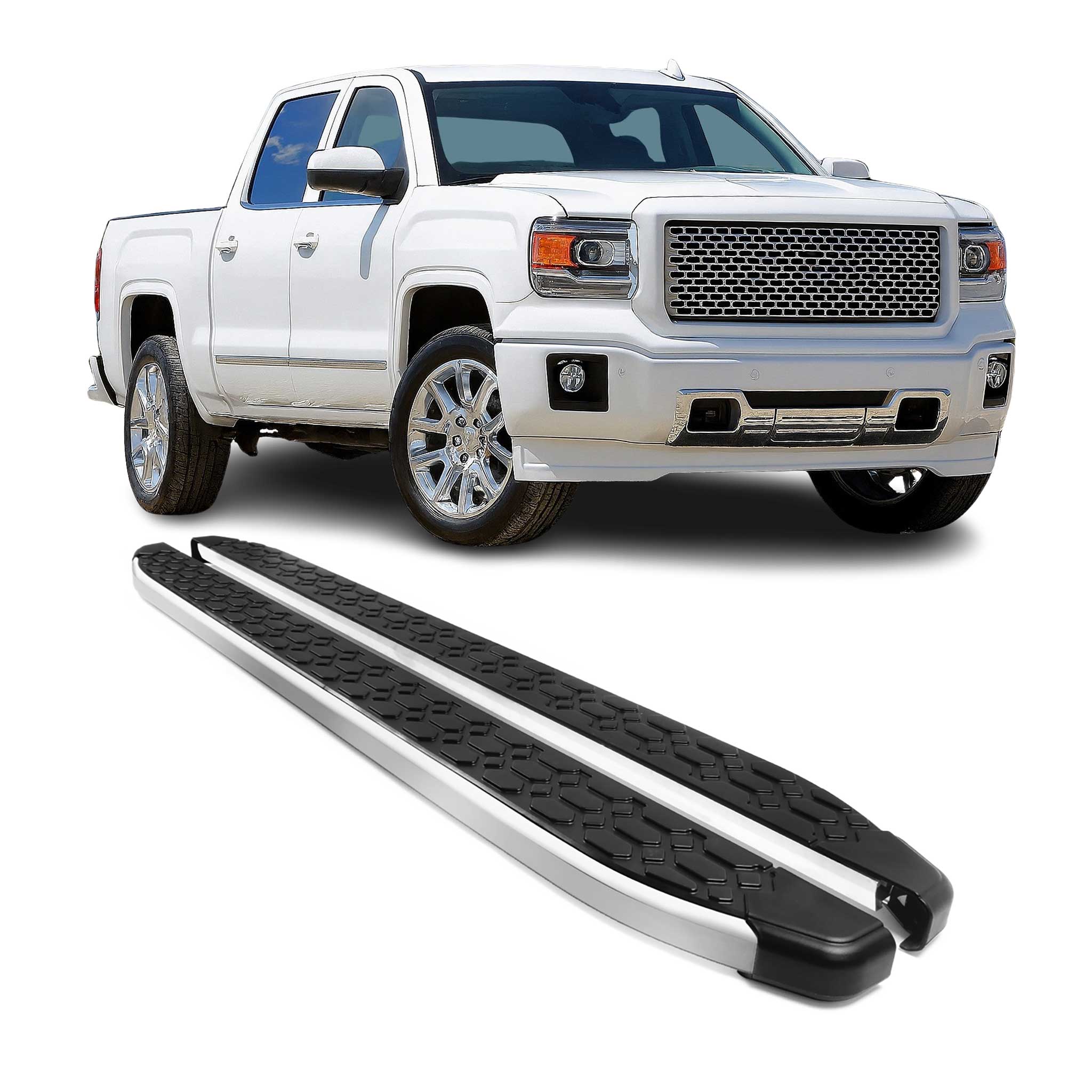 2014-2018 GMC Sierra 1500 2500HD 3500HD Running Boards Side Steps Silver & Black