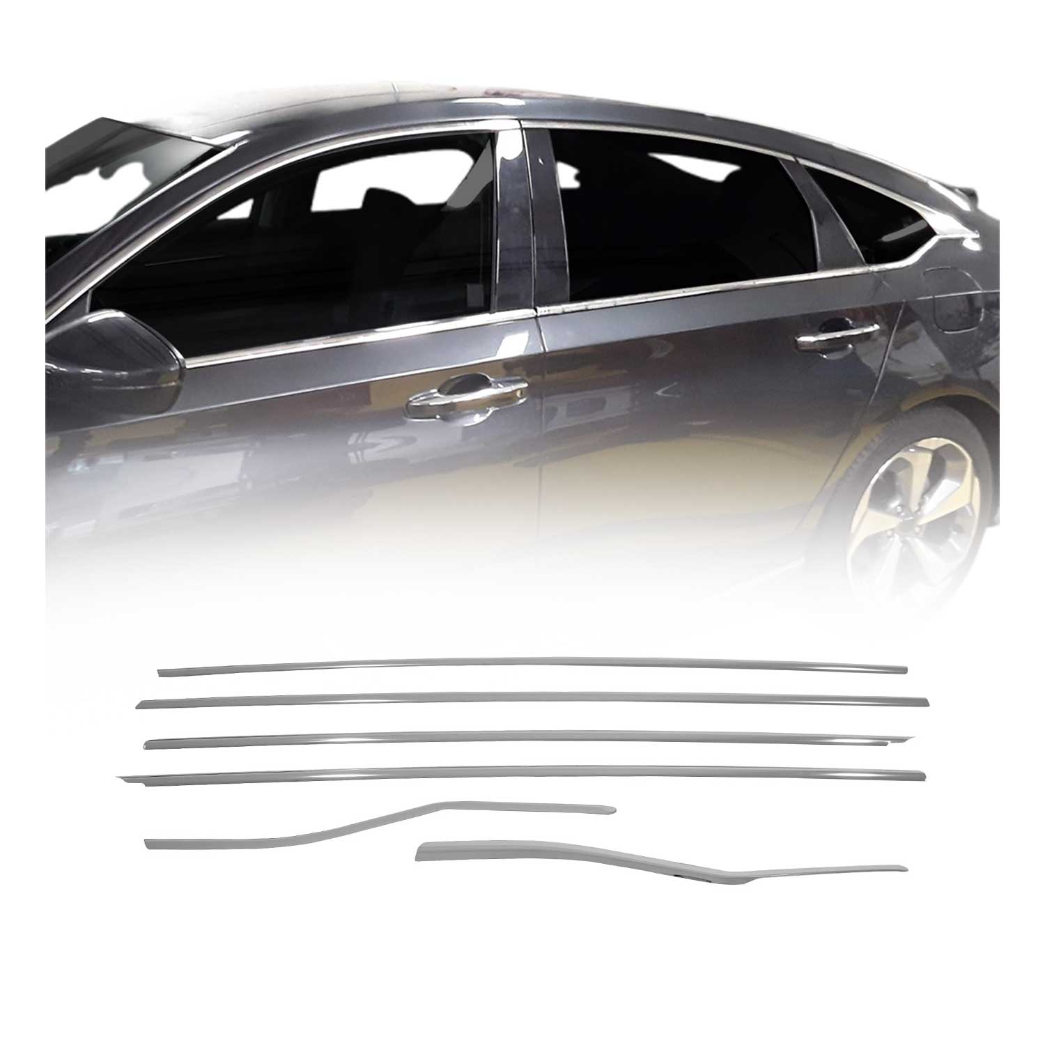 2018-2022 Honda Accord Window Molding Trim Streamer Silver 6Pcs Stainless Steel