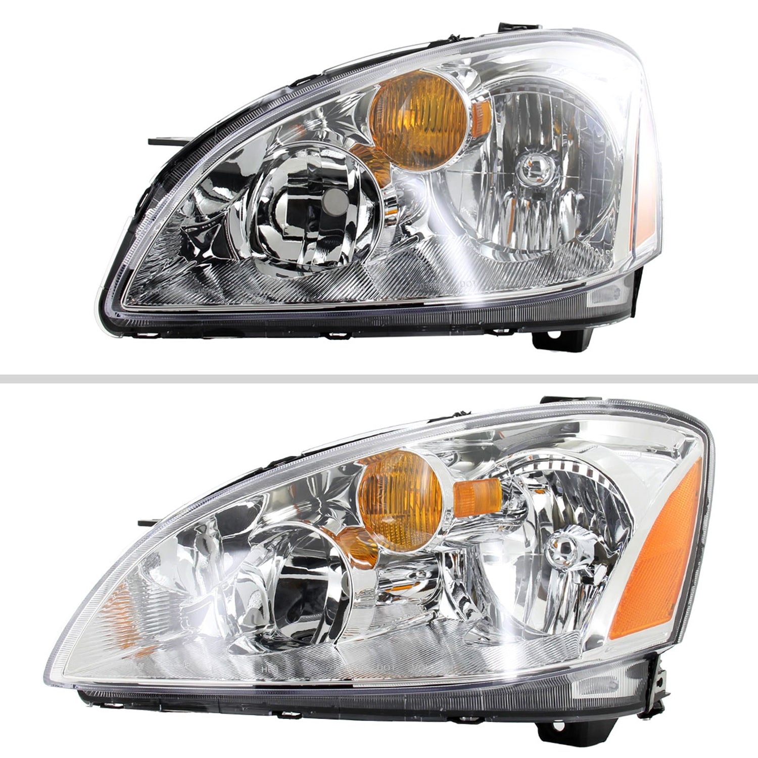 2002-2004 Nissan Altima Crystal Headlights w/ Amber Reflector Chrome/Clear