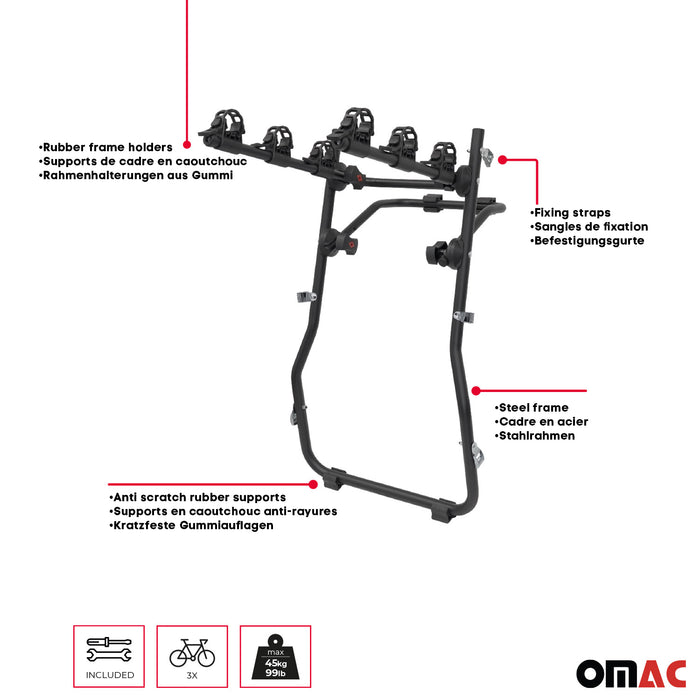 3 Bike Rack Carrier Hitch Mount for Fiat 500L 2014-2020 Living Black 1Pc