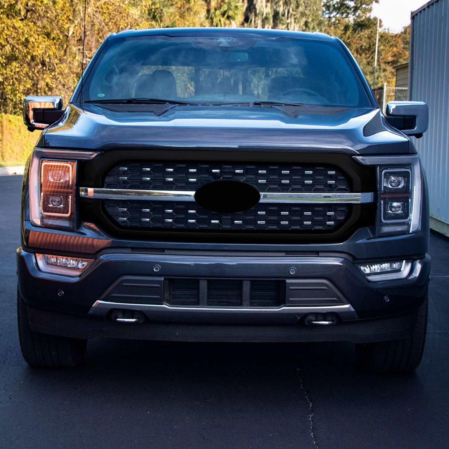 2021-2023 Ford F-150 Grille Overlay Gloss Black 2Pcs ABS Plastic