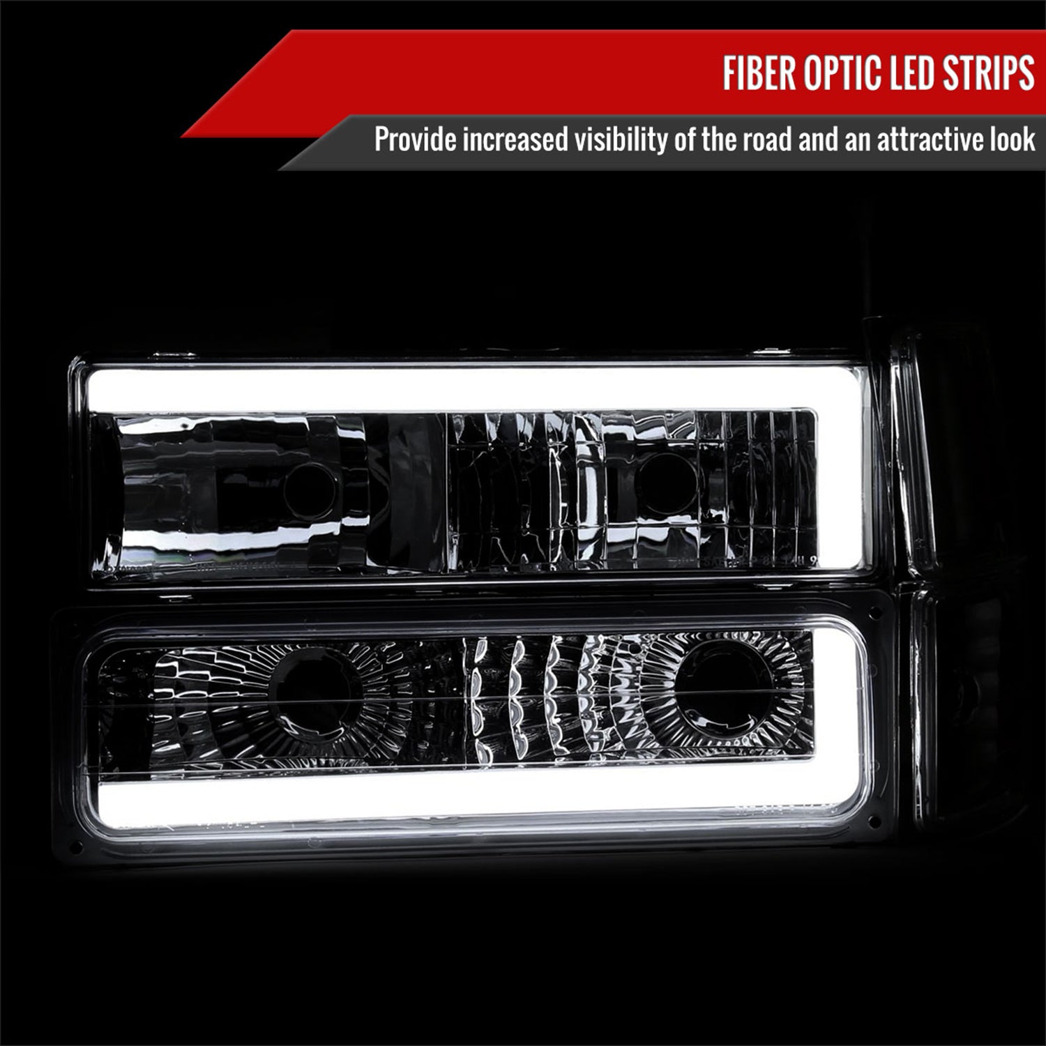 1994-1998 Chevy C10 C/K Tahoe Suburban LED Headlights &Corner Lights Smoked