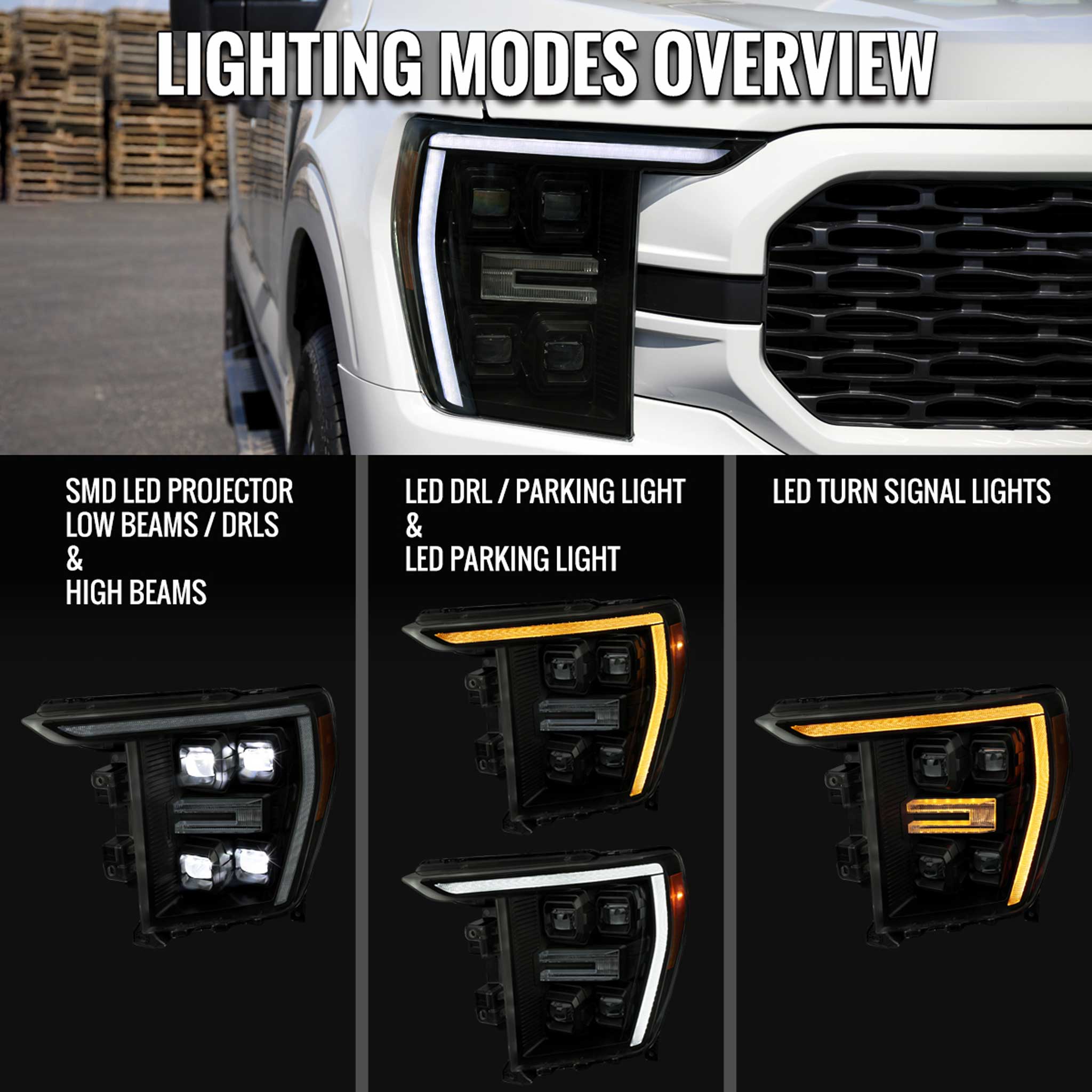 For Ford F-150 2021-2023 Full LED Projector Headlights Sequential DRL Black Smoked Halogen Fit