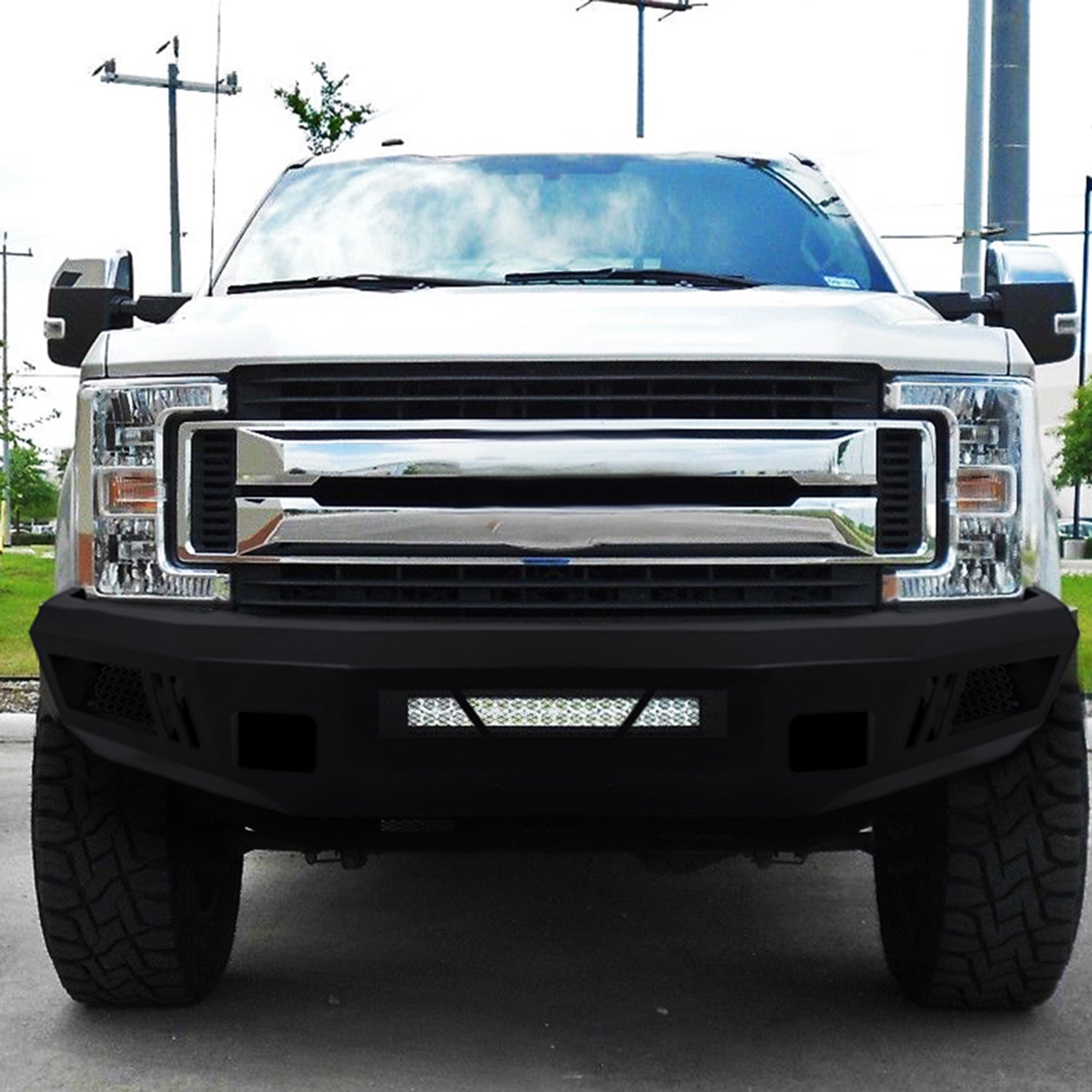 2017-2021 Ford F-250/F-350 Black Heavy Duty Steel Front Bumper LED Light Ports