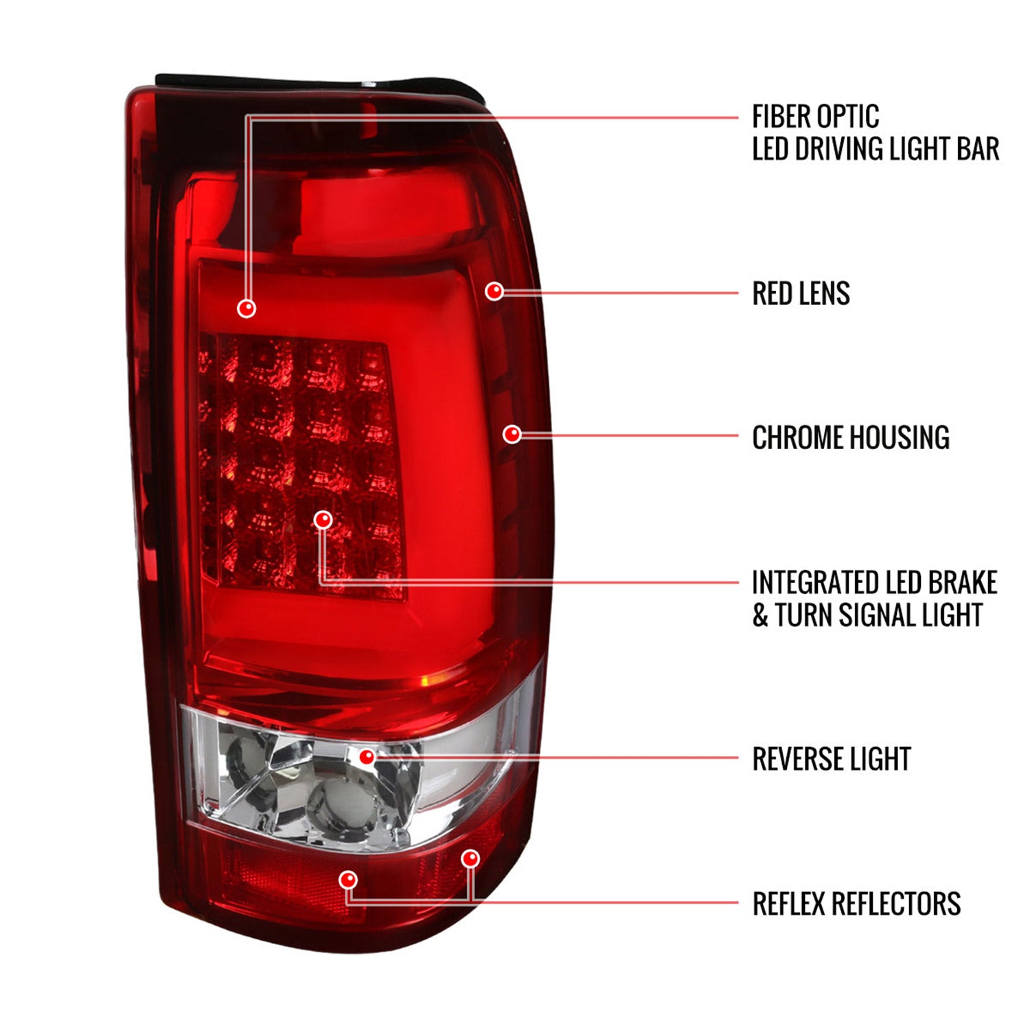 2003-2006 Chevy Silverado LED Tail Lights - G2 Chrome Housing/Red Clear Lens