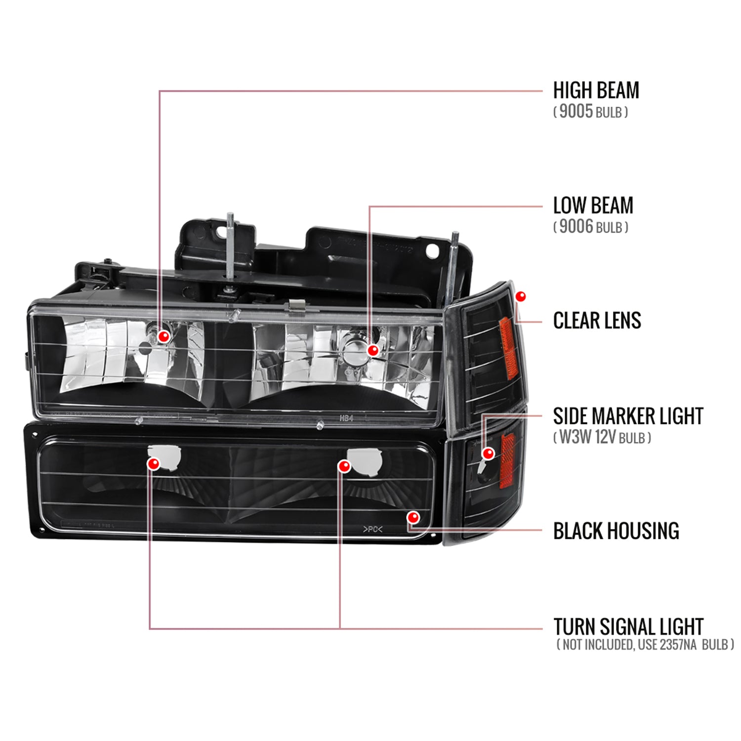 1994-1998 GMC C10 Sierra Yukon Factory Headlights Bumper&Corner Lamp