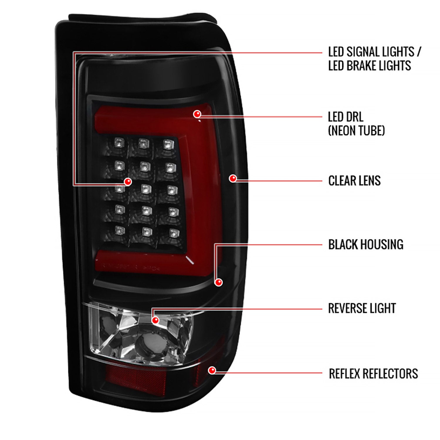 1999-2002 Chevy Silverado/ 99-2006 GMC Sierra Red Bar LED Tail Lights - G2 Black
