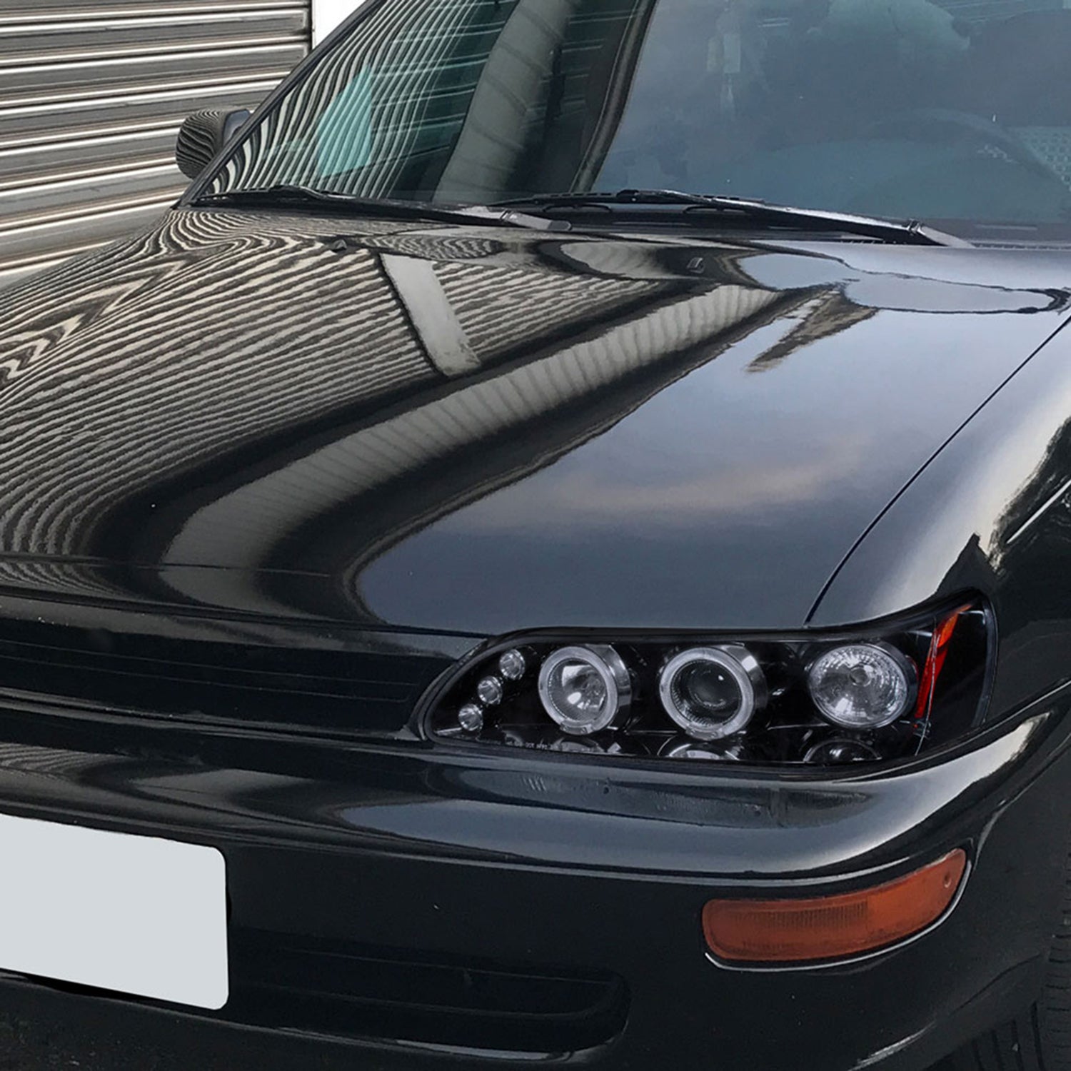 1993-1997 Toyota Corolla Dual Halo Projector Headlights Glossy Black/Smoke