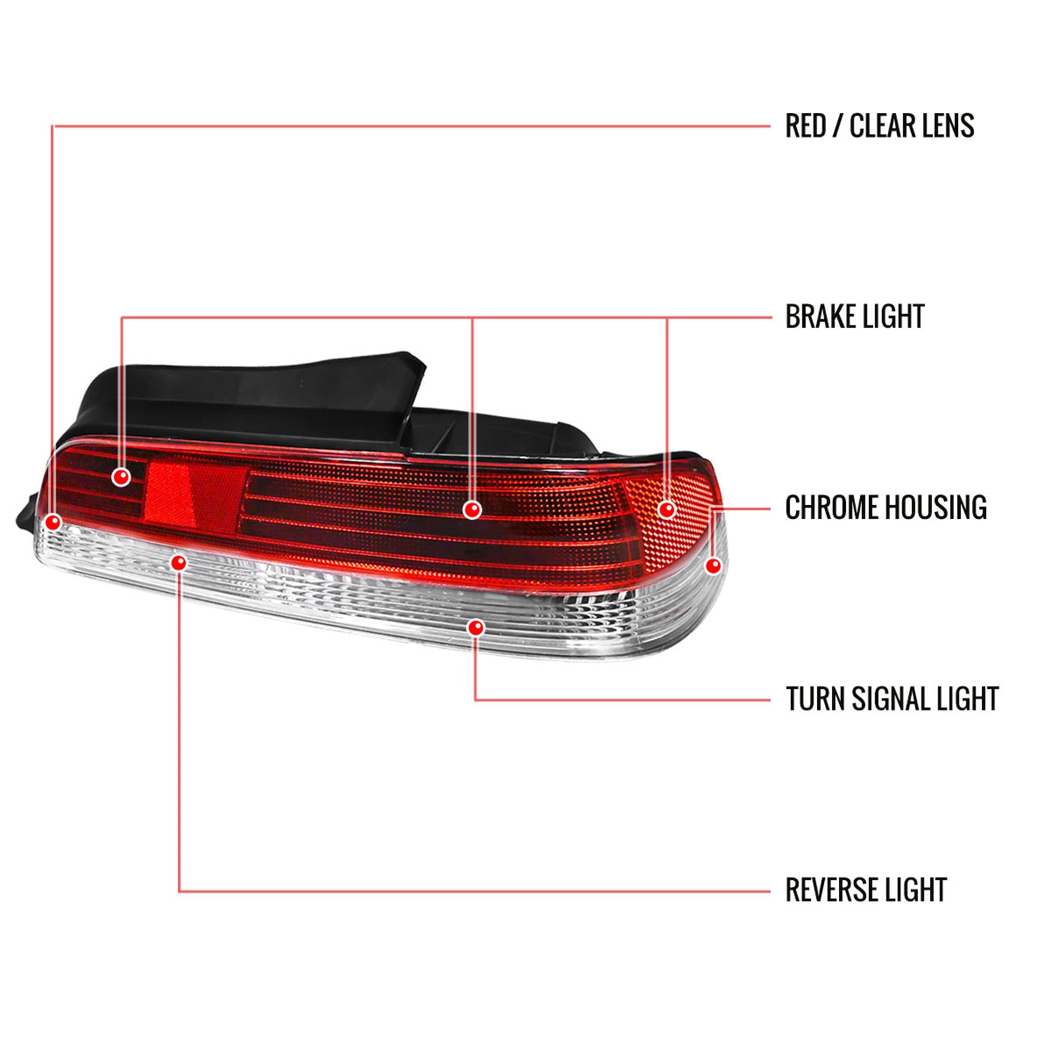 1997-2001 Honda Prelude Tail Lights Chrome Housing/Red Clear Lens