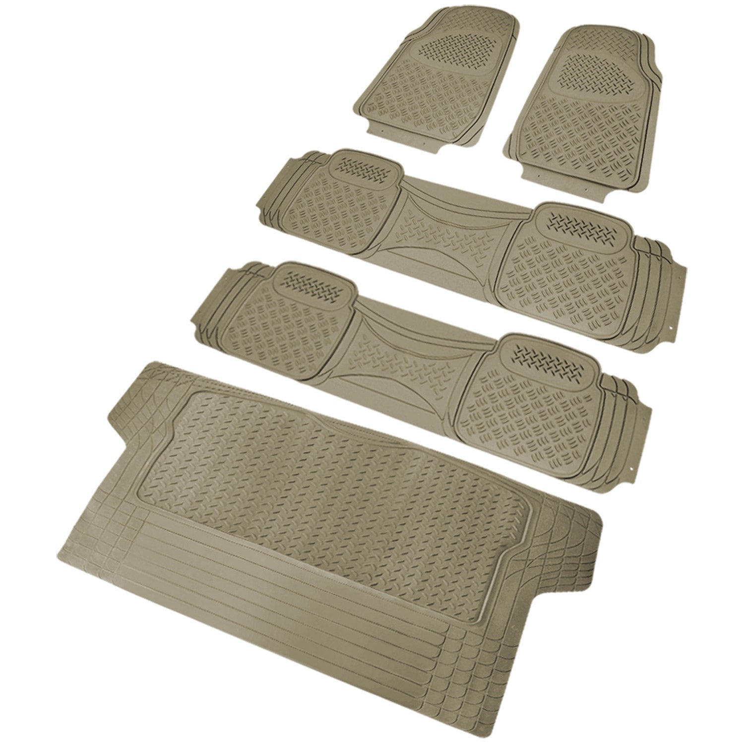 Universal fit Rubber Car Floor Mats Trunk Cargo Liner All Weather 5Pcs Beige