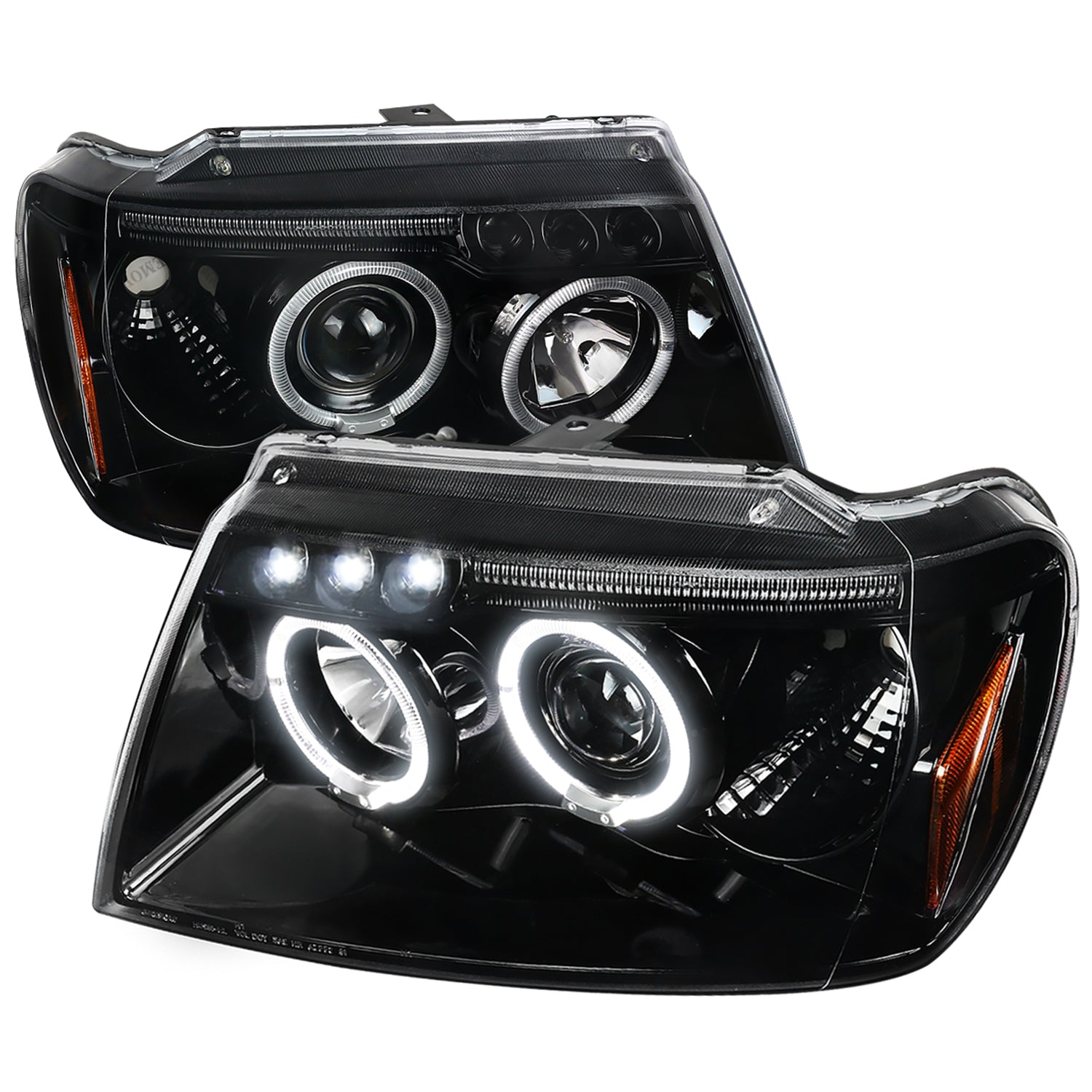 1999-2004 Jeep Grand Cherokee Dual Halo Projector Headlights Jet Black/Clear