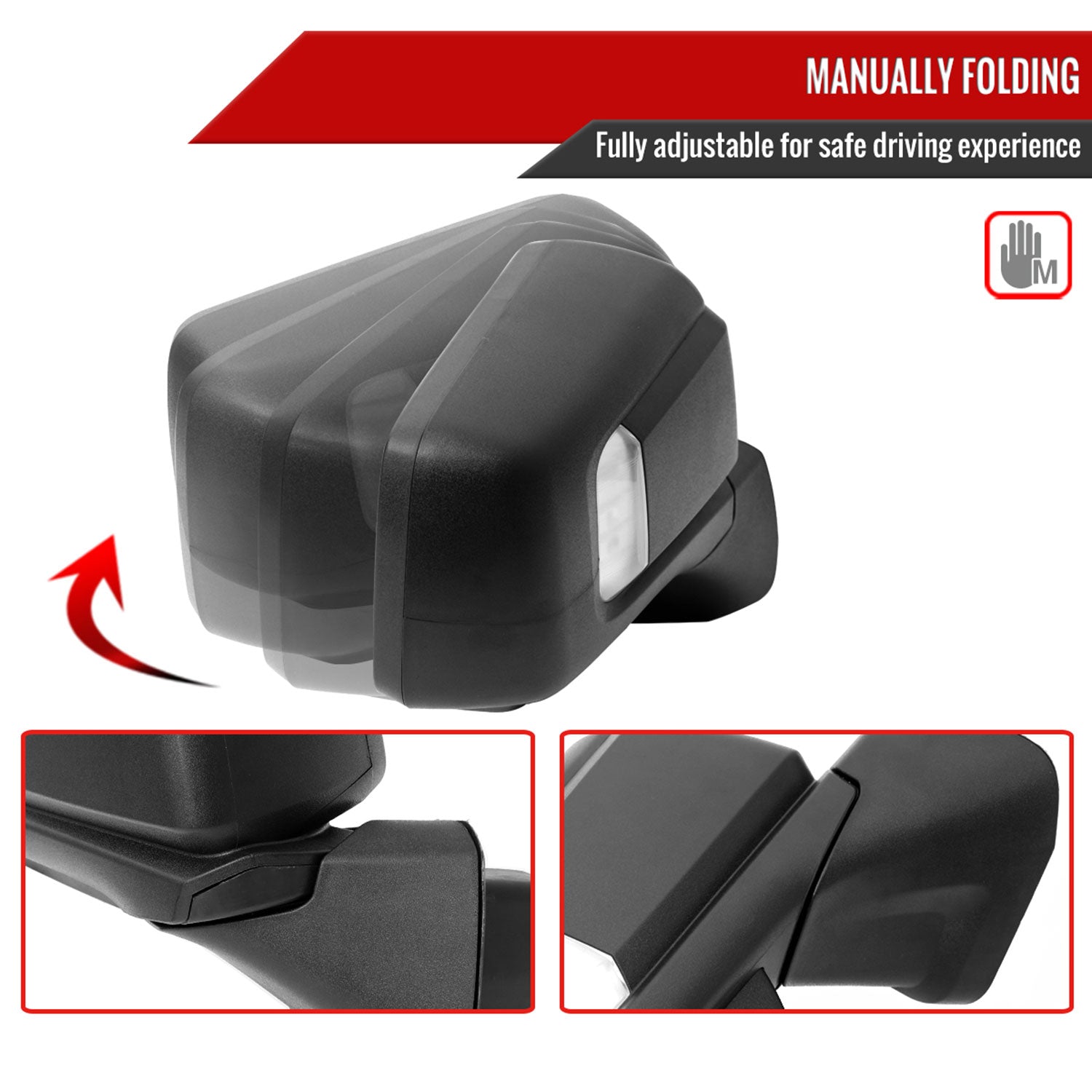 2019-2024 Chevy Silverado 1500 Black Manual Fold &Heated Side Mirror Passenger