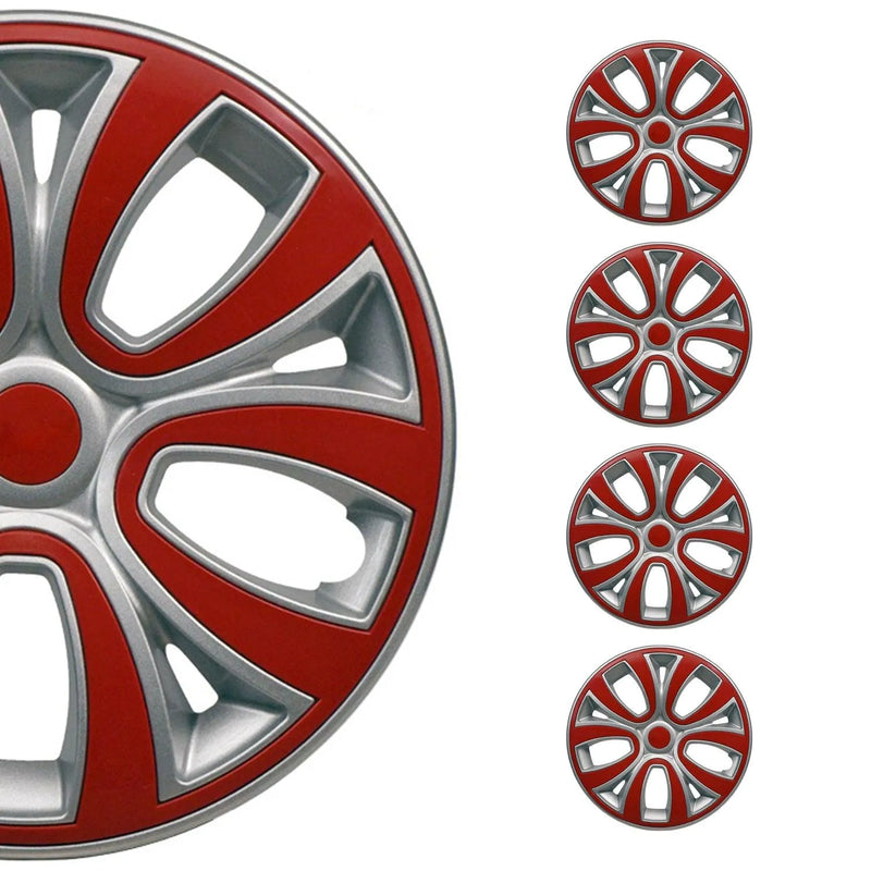 ColorFlex Hub Caps Wheel Cover 14" Gray & Red Full Set 4 pcs.