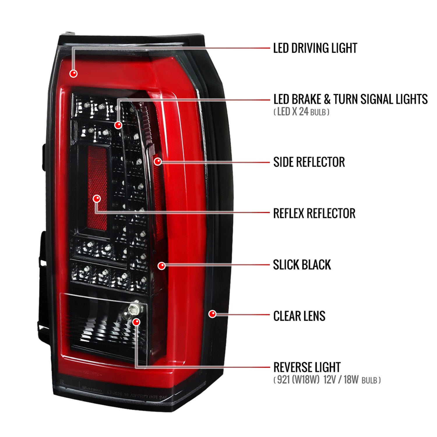 2015-2020 Chevy Tahoe/Suburban LS LT LTZ LED Tail Lights Jet Black/Clear