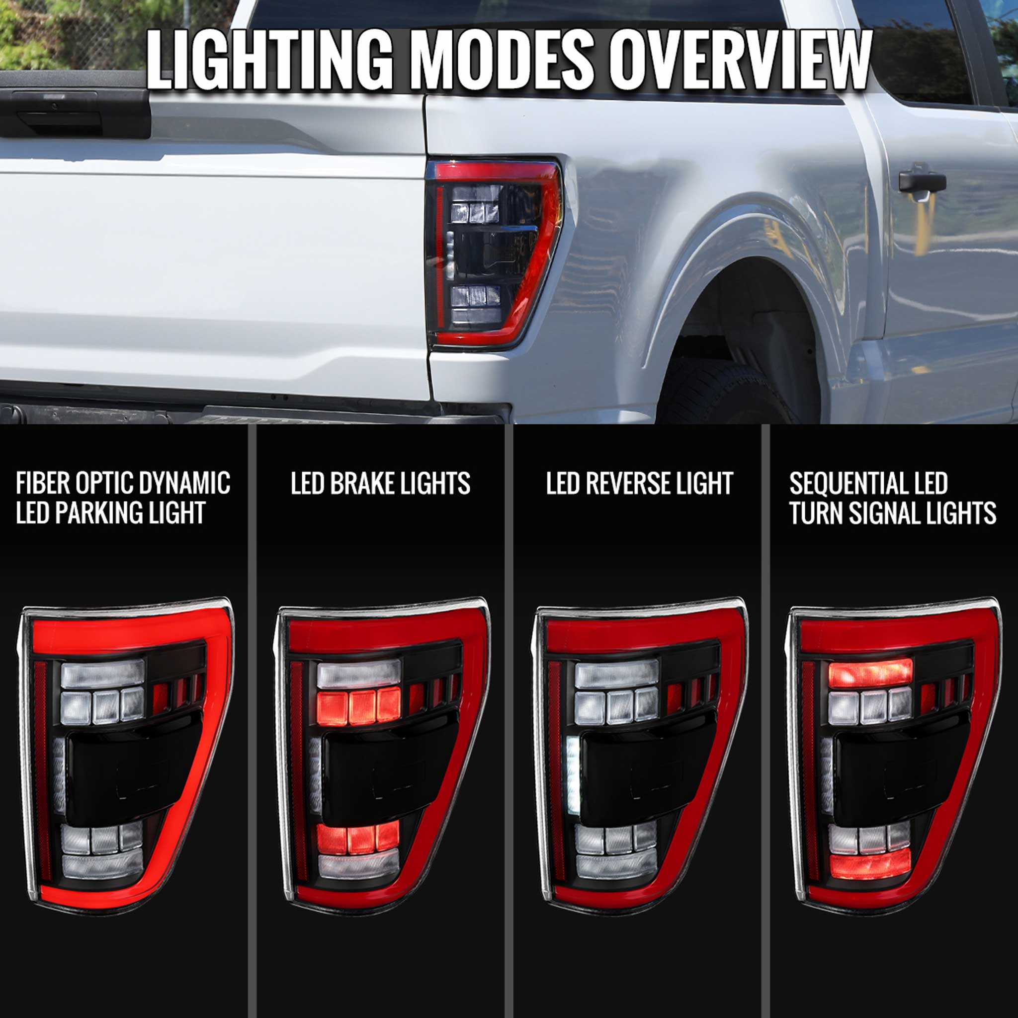 For Ford F-150 2021-2023 Full LED Tail Light Halogen Bulb Type Blind Spot Model Matte Black Red Light Bar