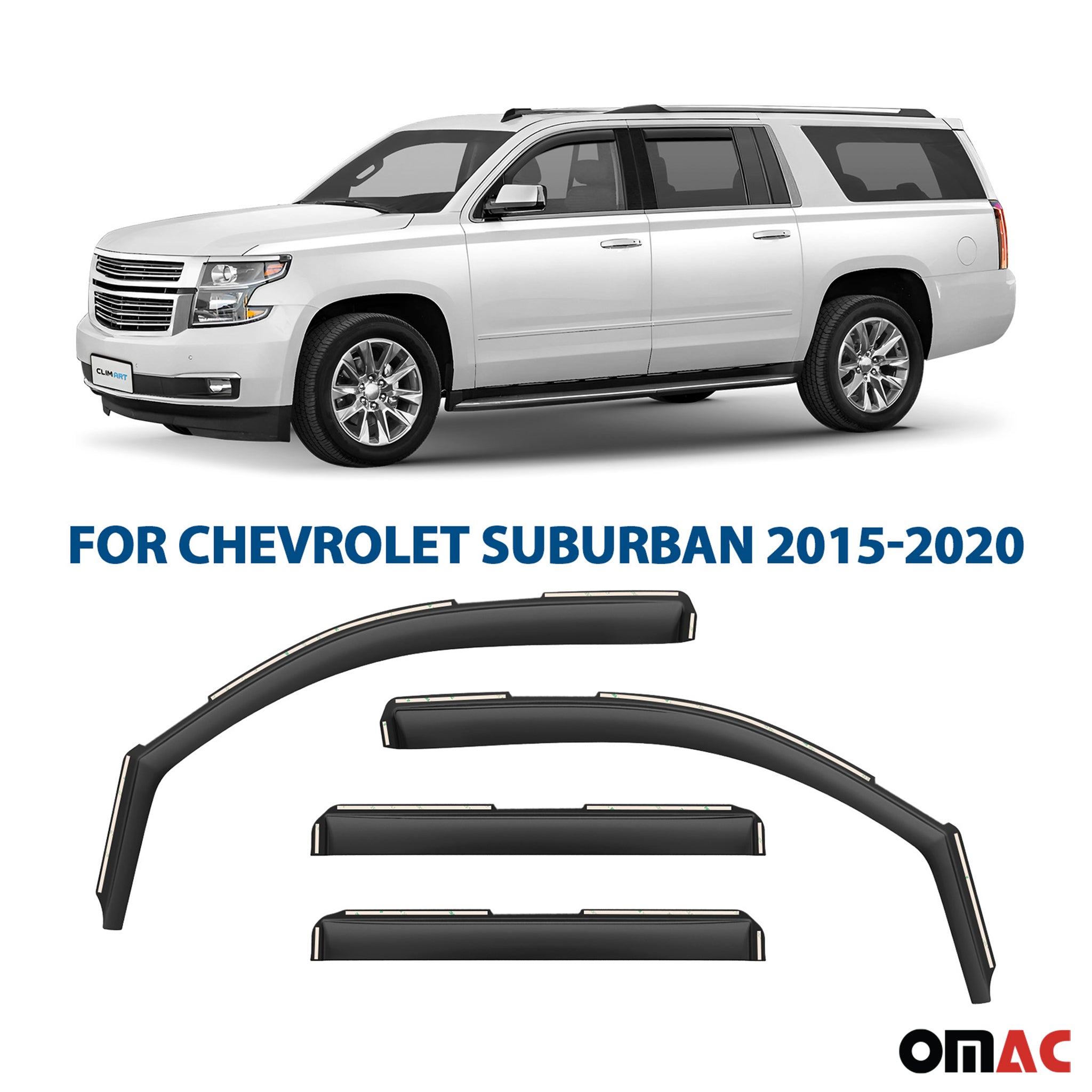 Clim Art Wind Deflectors for Chevrolet Suburban 2015-2020 Shatterproof 4 Pcs